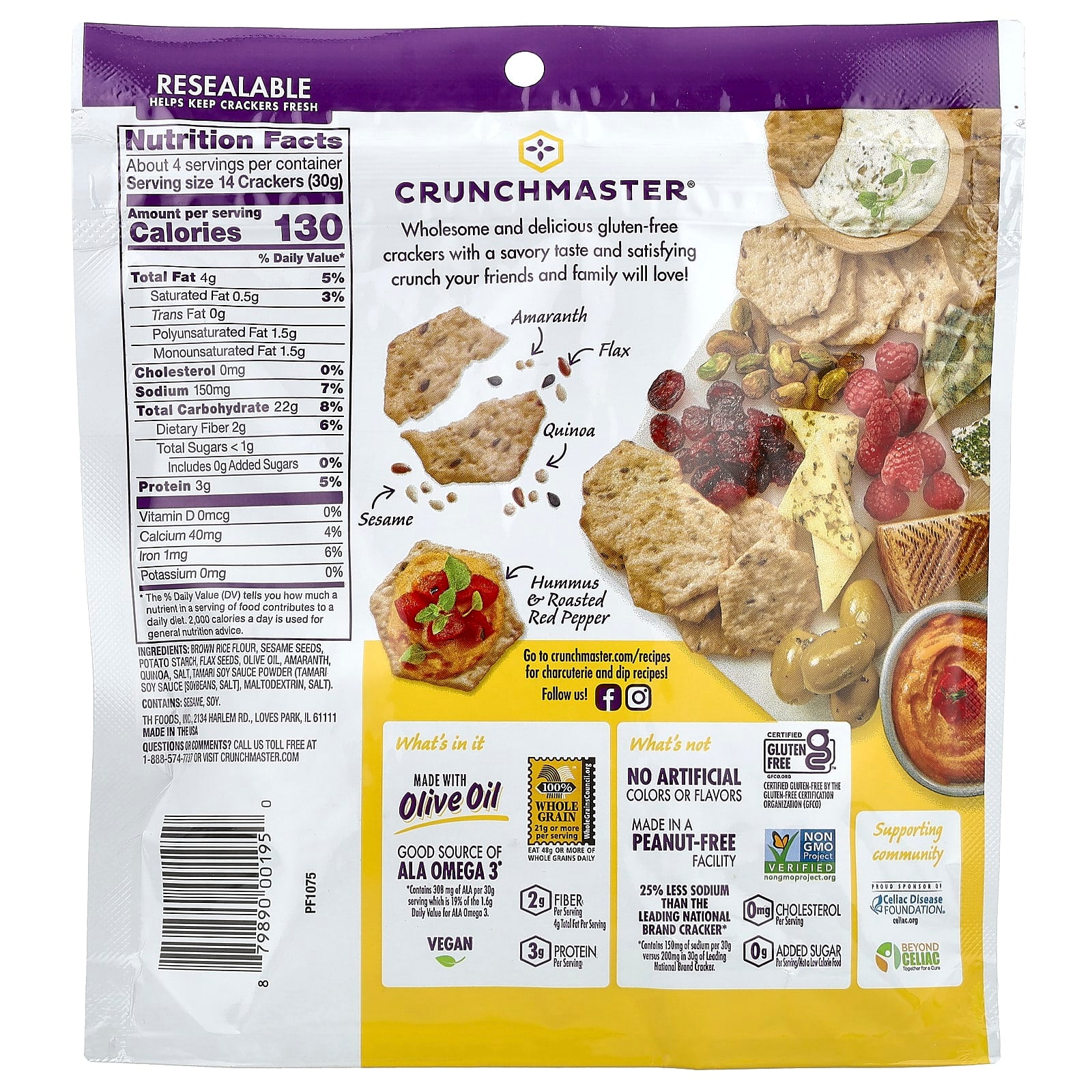Crunchmaster, Multi-Seed, Crunchy Baked Rice Crackers, Original, 4 oz (113 g)