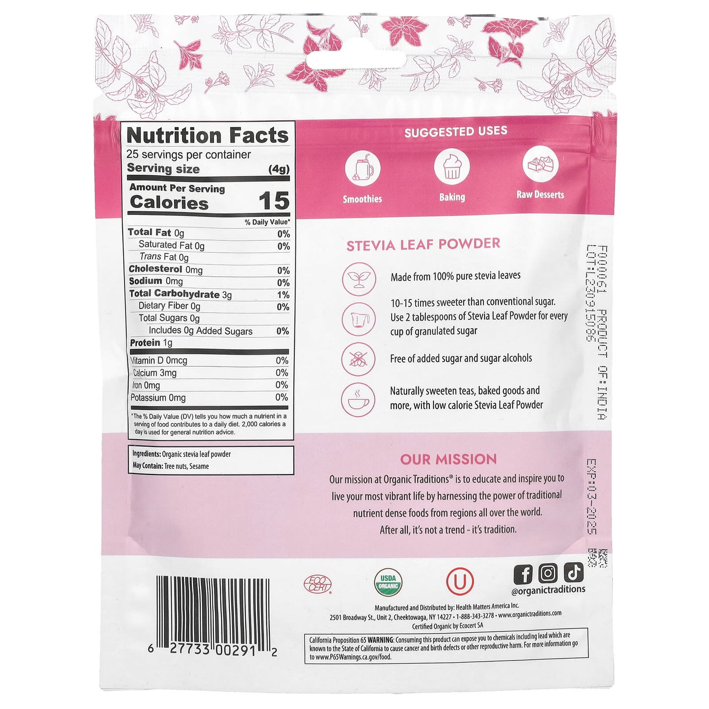 Organic Traditions, Stevia Leaf Powder, 3.5 oz (100 g) - Image 2