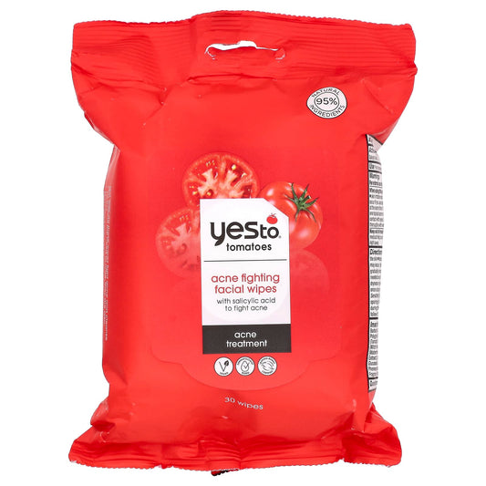 Yes To, Acne Fighting Facial Wipes, Tomatoes, 30 Wipes - Image 1