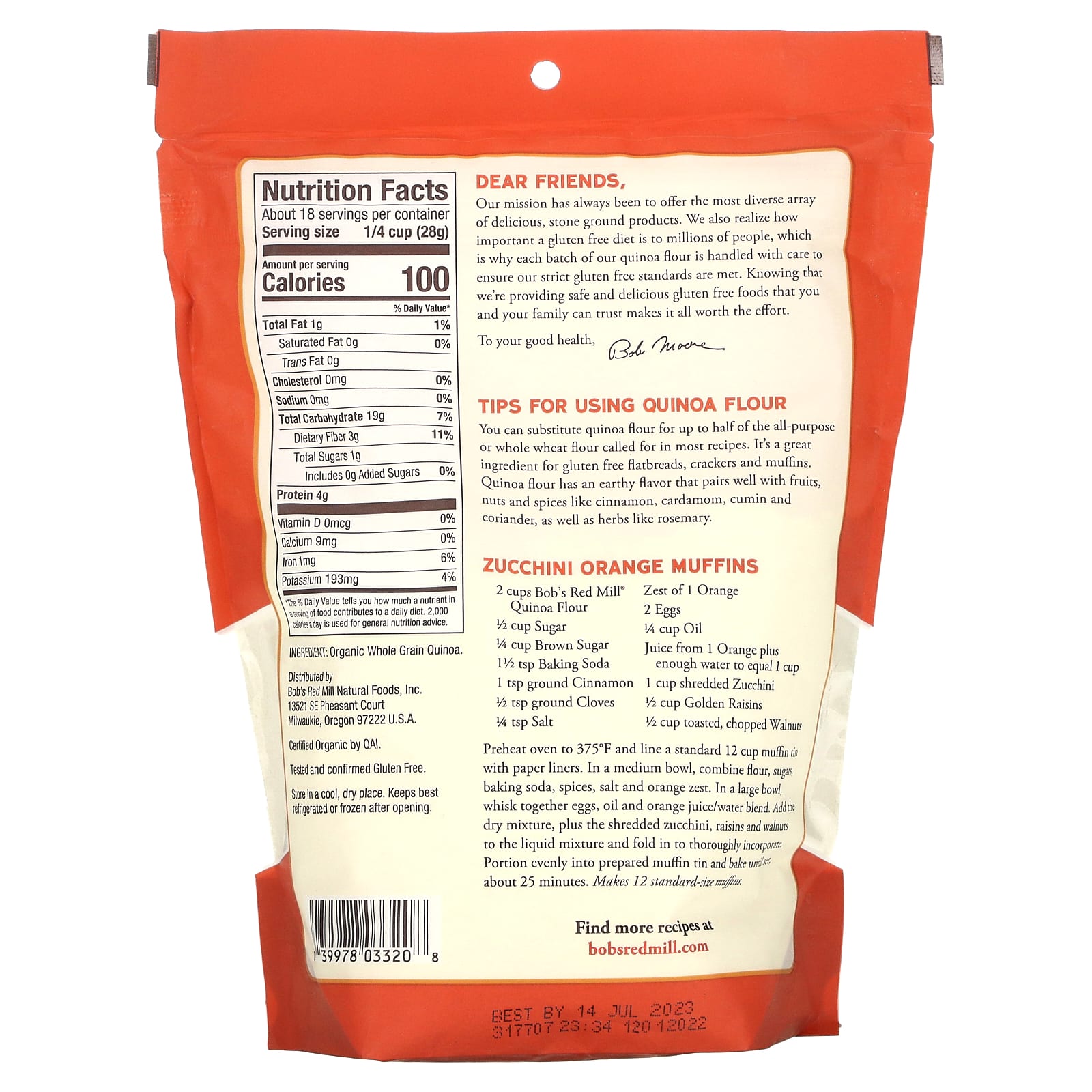 Gluten-Free Organic Quinoa Flour by Bob's Red Mill, 18 oz (510g) - Image 2