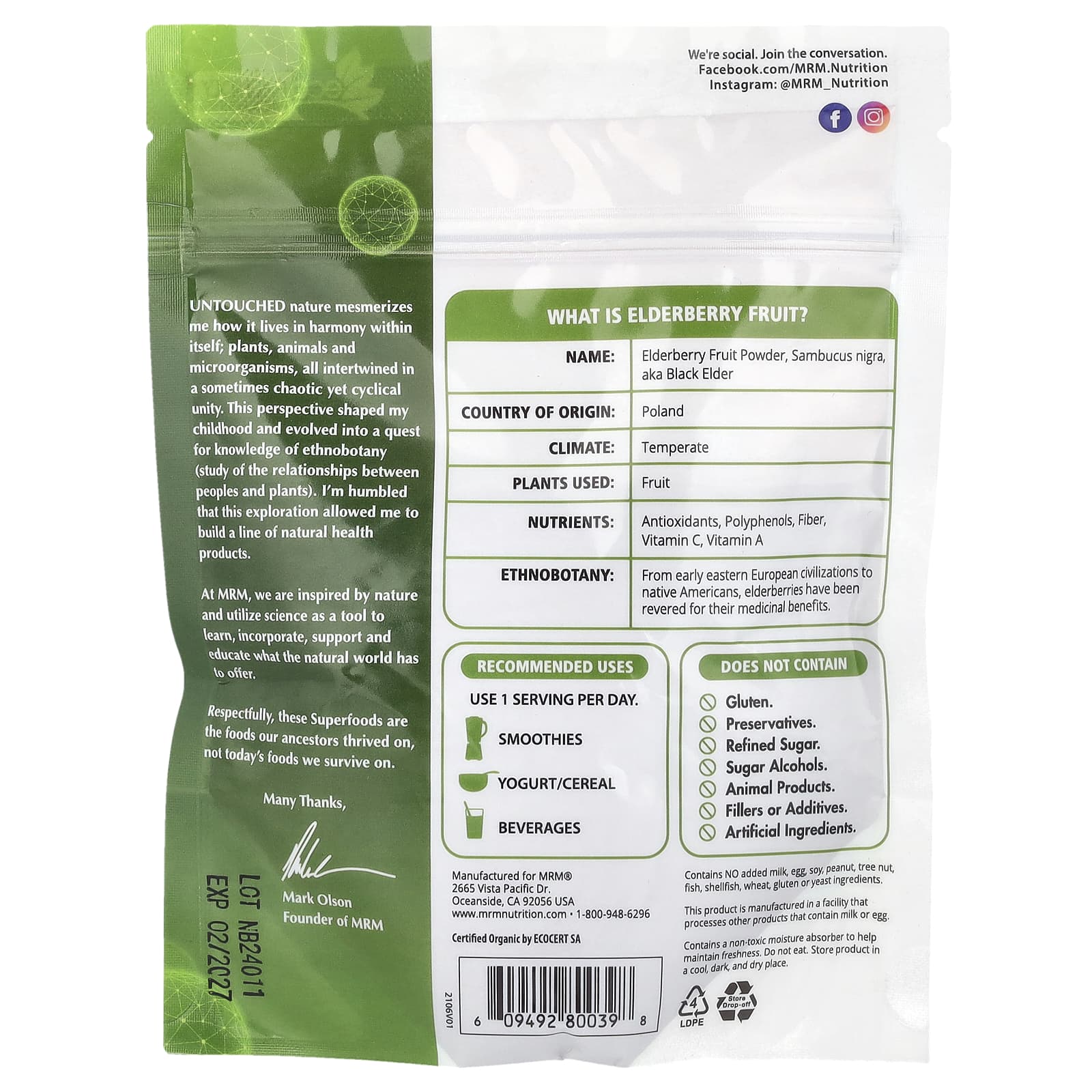 MRM Nutrition, Organic Elderberry Fruit Powder, 4 oz (113 g) - Image 2