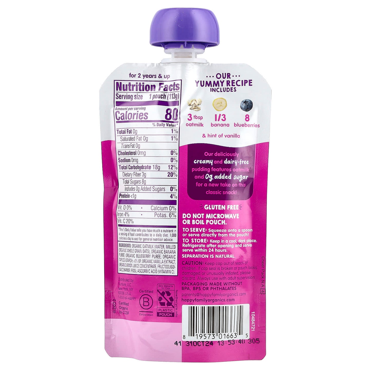 Happy Family Organic Oatmilk Pudding for Toddlers 2+ Years - Image 2