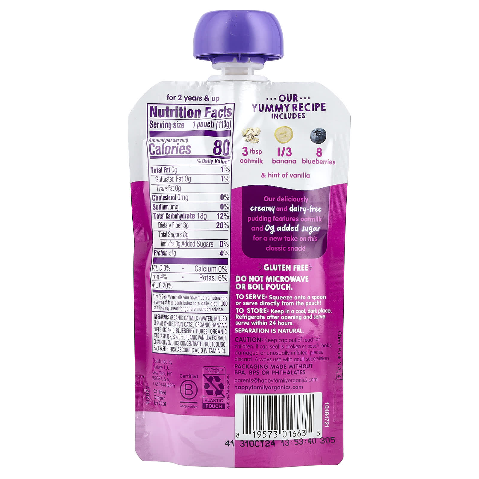 Happy Family Organic Oatmilk Pudding for Toddlers 2+ Years - Image 2