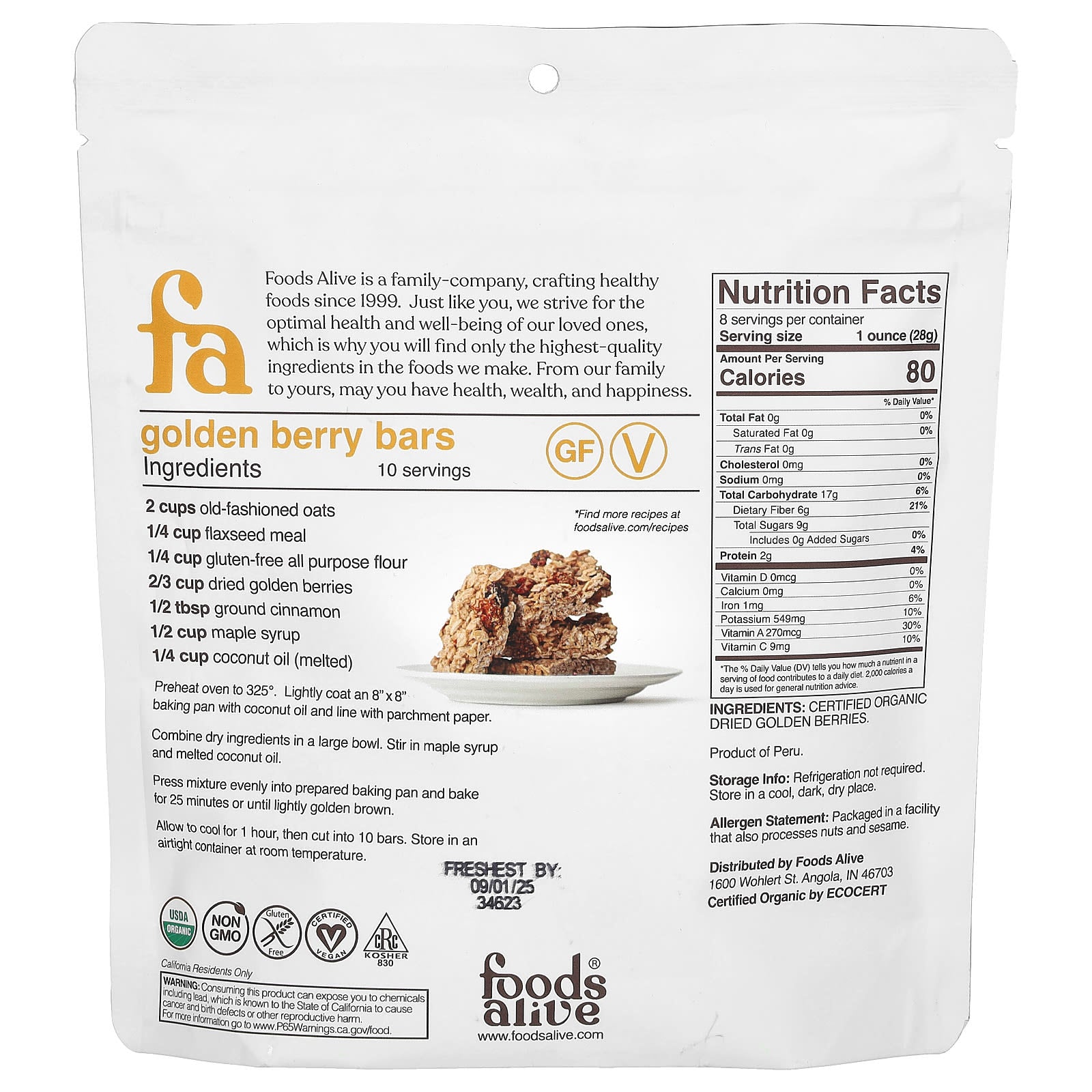 Golden Berries Dried by Foods Alive, USDA Organic, Non-GMO, 8 oz (227g) - Image 2