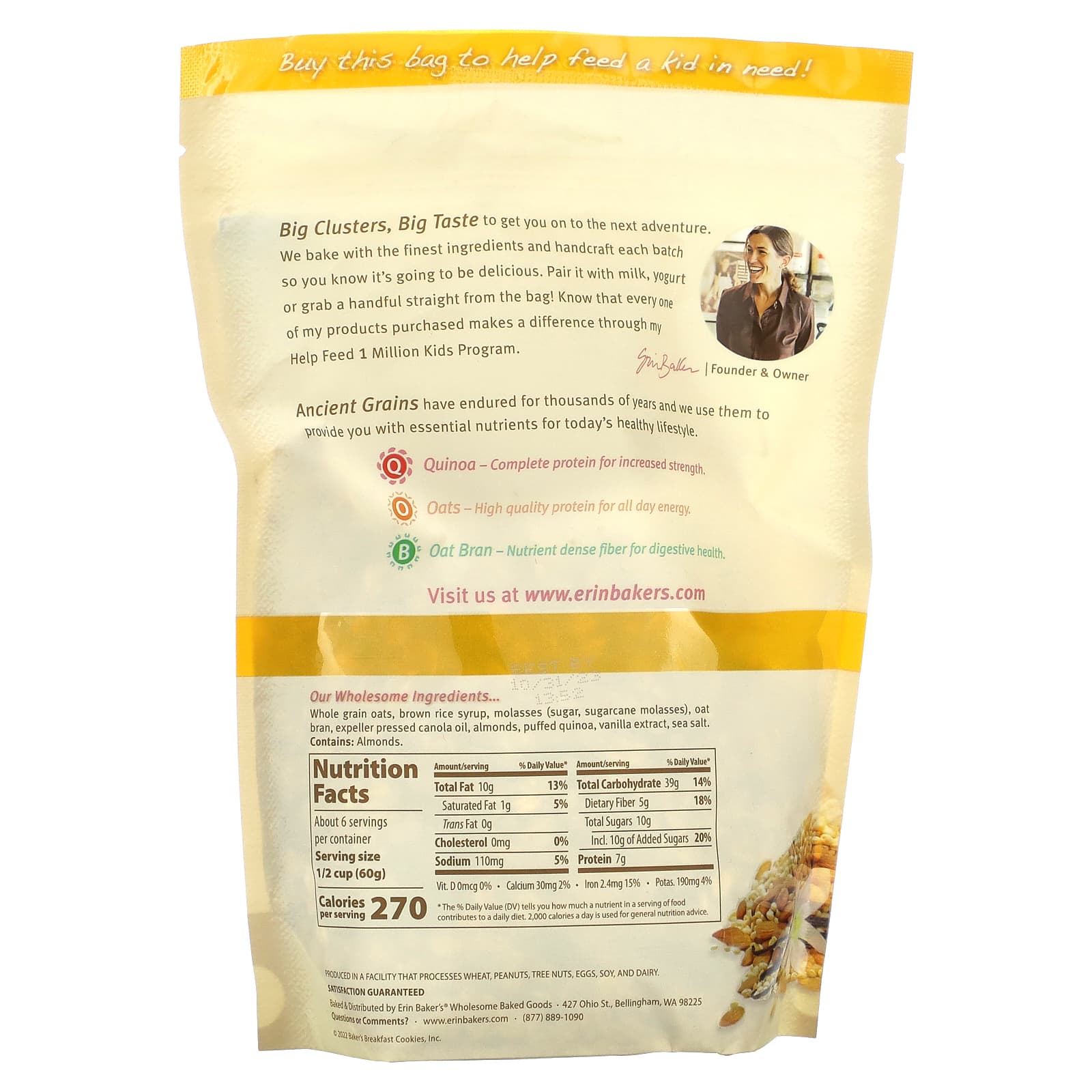 Erin Baker's Ancient Grain Granola with Quinoa &amp; Vanilla, 12 oz - Whole Grain Snack - Image 2
