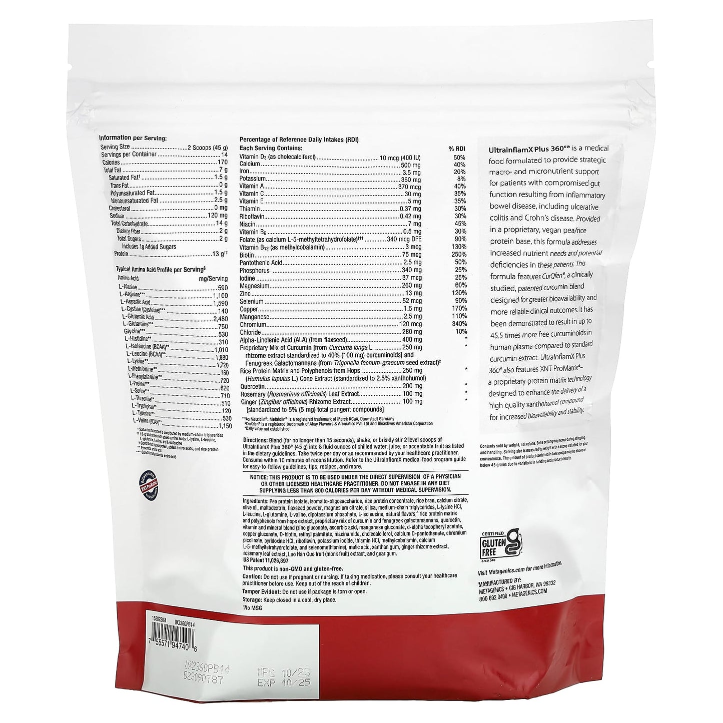 Metagenics, UltraInflamX Plus 360°, Medical Food, Pineapple Banana, 22.22 oz (630 g) - Image 2