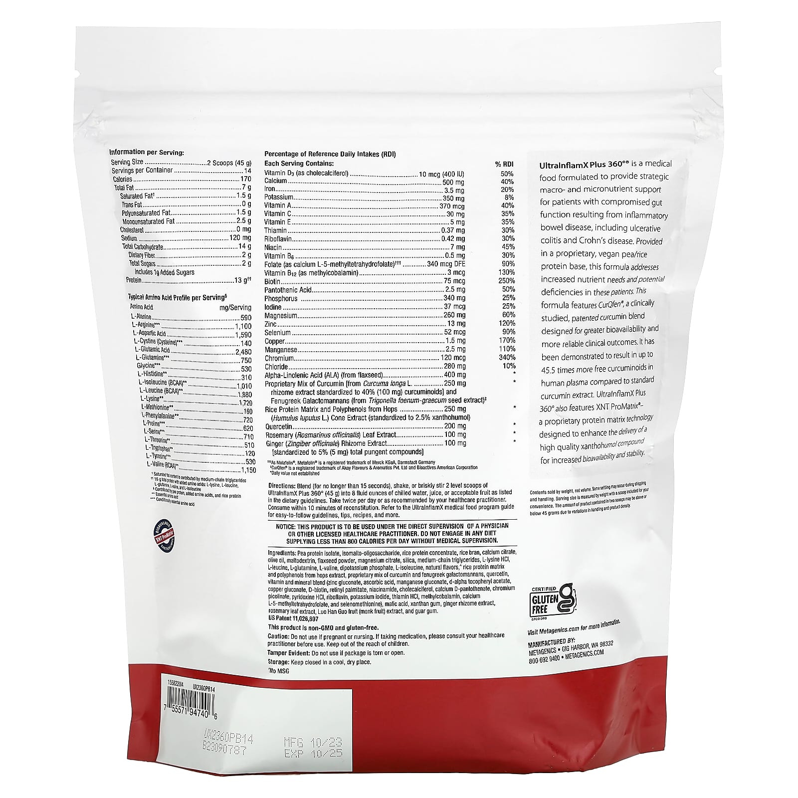 Metagenics, UltraInflamX Plus 360°, Medical Food, Pineapple Banana, 22.22 oz (630 g) - Image 2