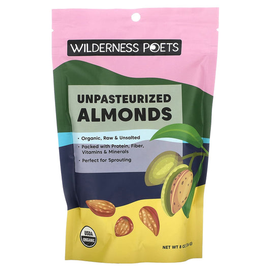 Wilderness Poets, Organic Unpasteurized Almonds, Unsalted, 8 oz (226 g) - Image 1