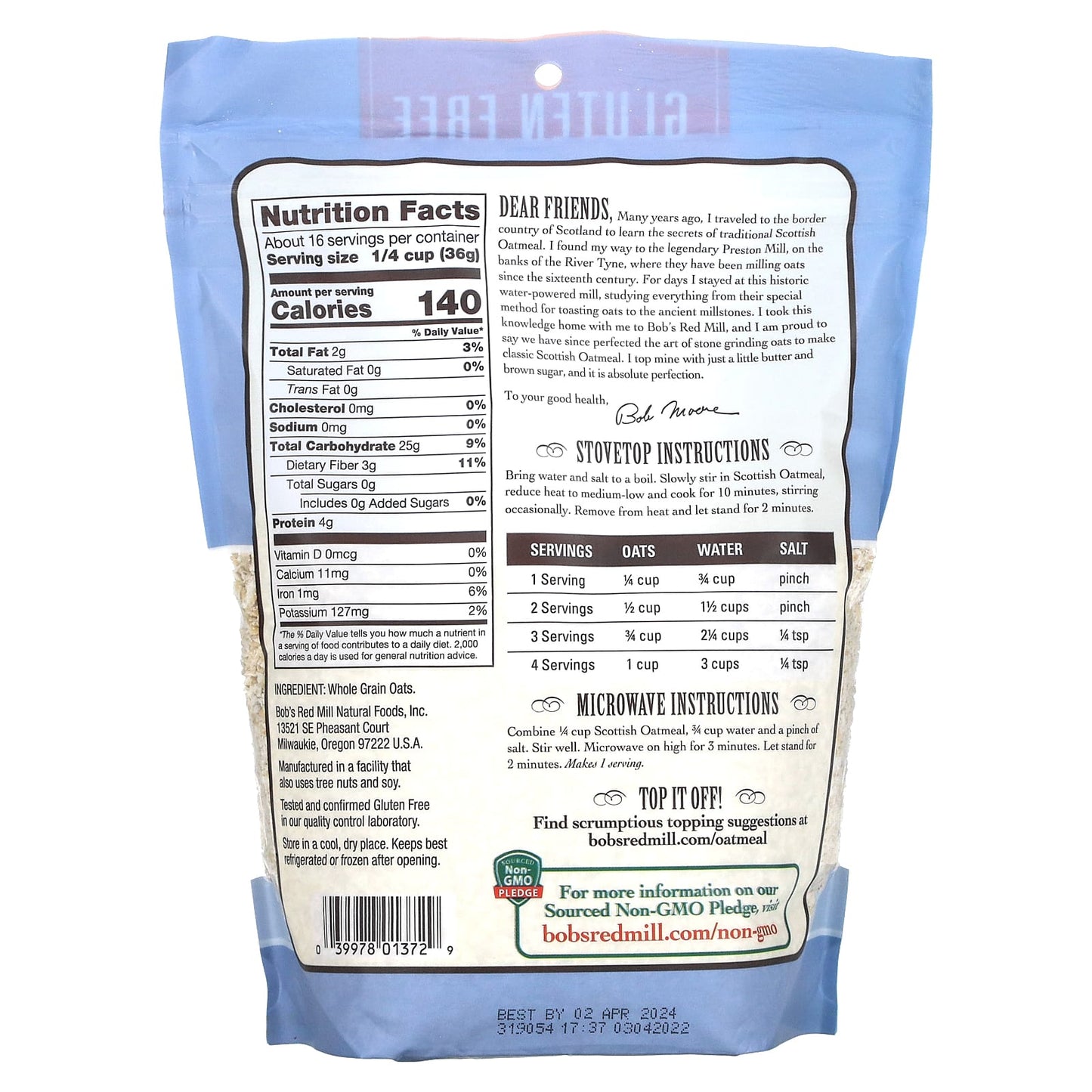 Gluten-Free Scottish Oatmeal by Bob's Red Mill - 20 oz - Image 2