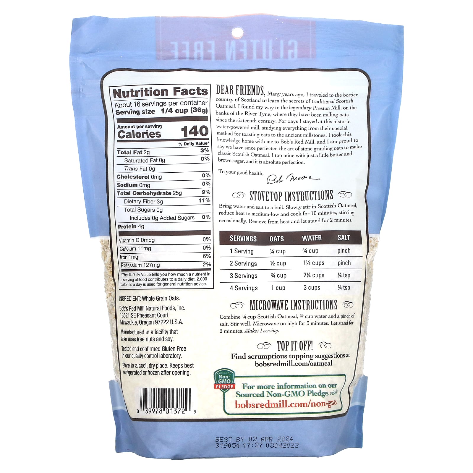 Gluten-Free Scottish Oatmeal by Bob's Red Mill - 20 oz - Image 2