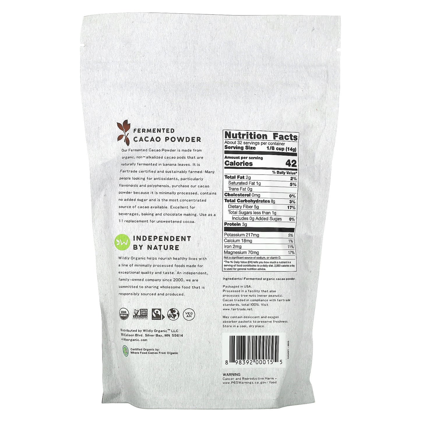 Wildly Organic, Fermented Cacao Powder, 16 oz (454 g) - Image 2