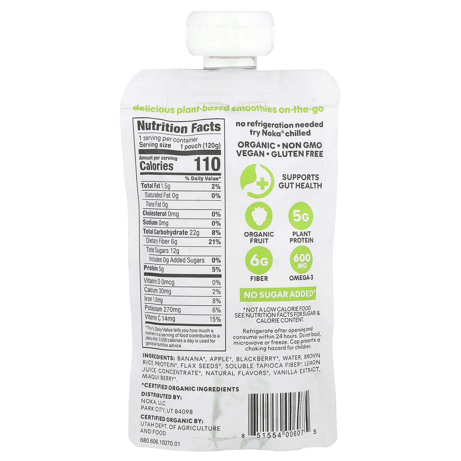 Noka, Superfood Smoothie + Prebiotic Fiber, Blackberry Vanilla, 4.22 oz (120 g) - Image 2