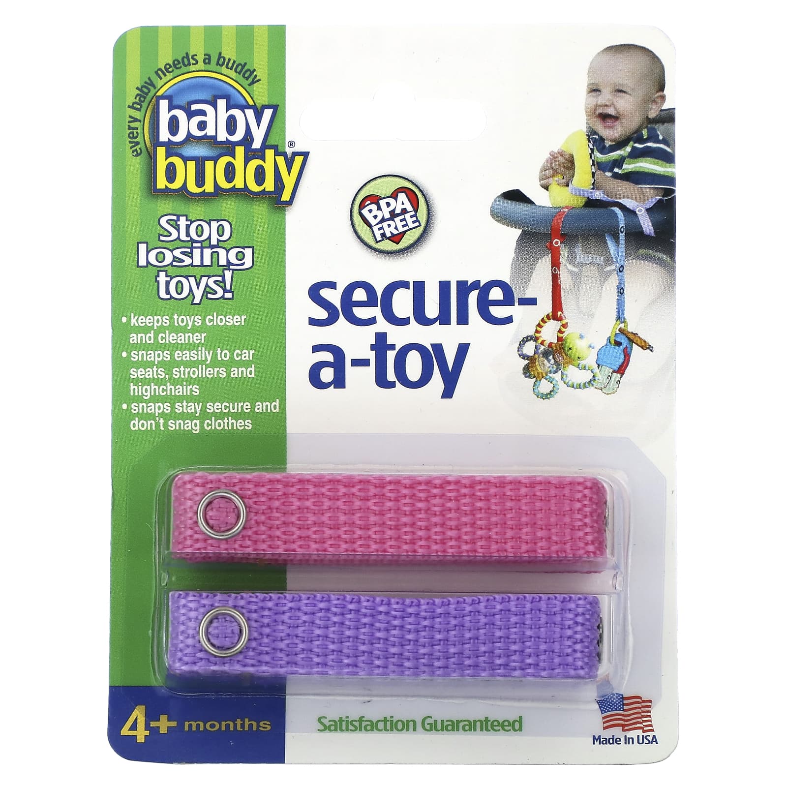 Baby Buddy Secure-A-Toy, Safe & Easy Car Seat Toy Attachments - Image 1