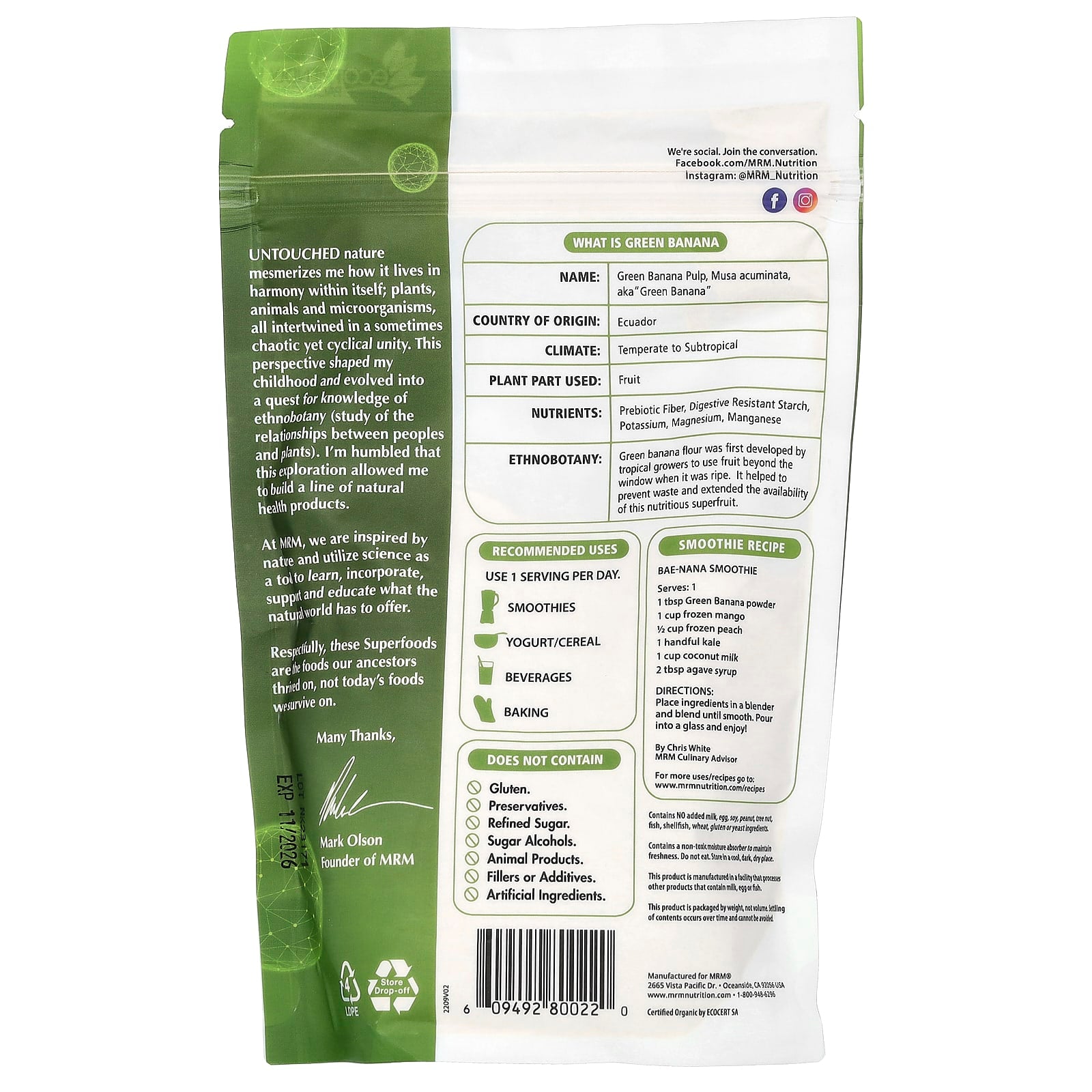 MRM Nutrition, Organic Green Banana Powder, 8.5 oz (240 g) - Image 2