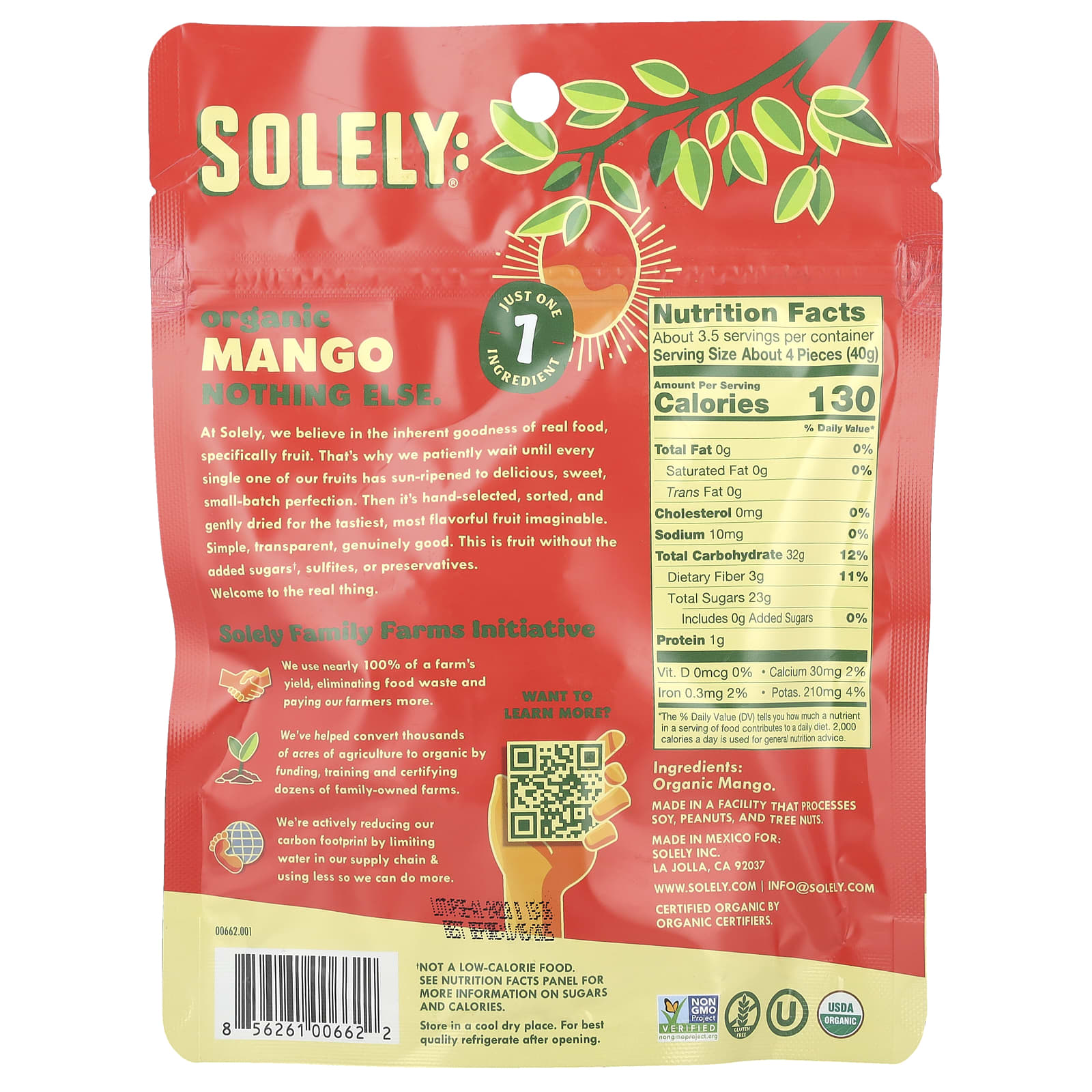 Solely, Organic Dried Fruit, Mango Strips, 5 oz (142 g) - Image 2