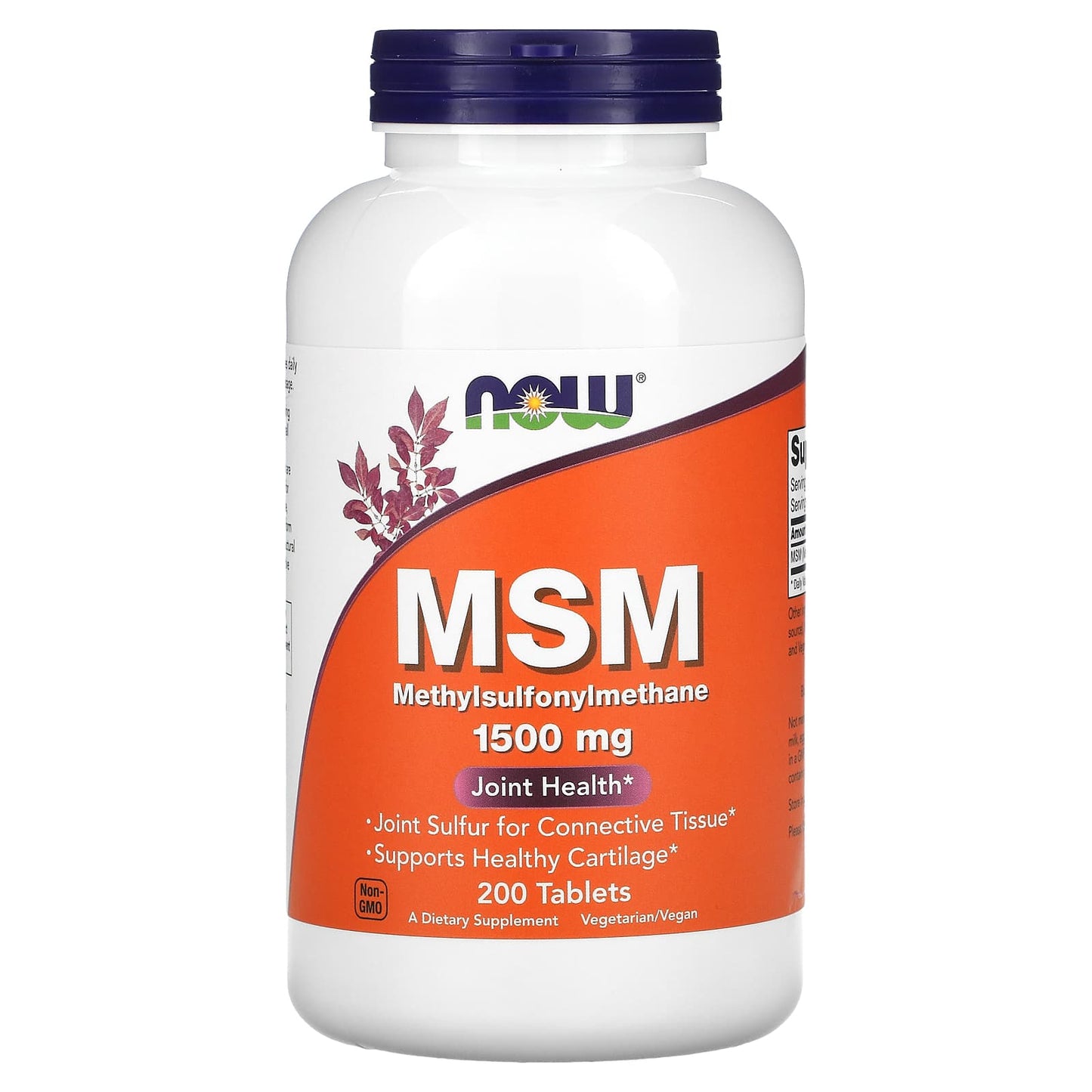 NOW Foods, MSM, 1,500 mg, 200 Tablets - Image 1