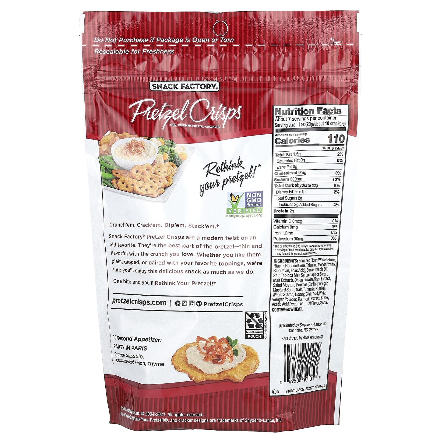 Snack Factory, Pretzel Crisps, Honey Mustard & Onion, Deli Style , 7.2 oz (204 g) - Image 2