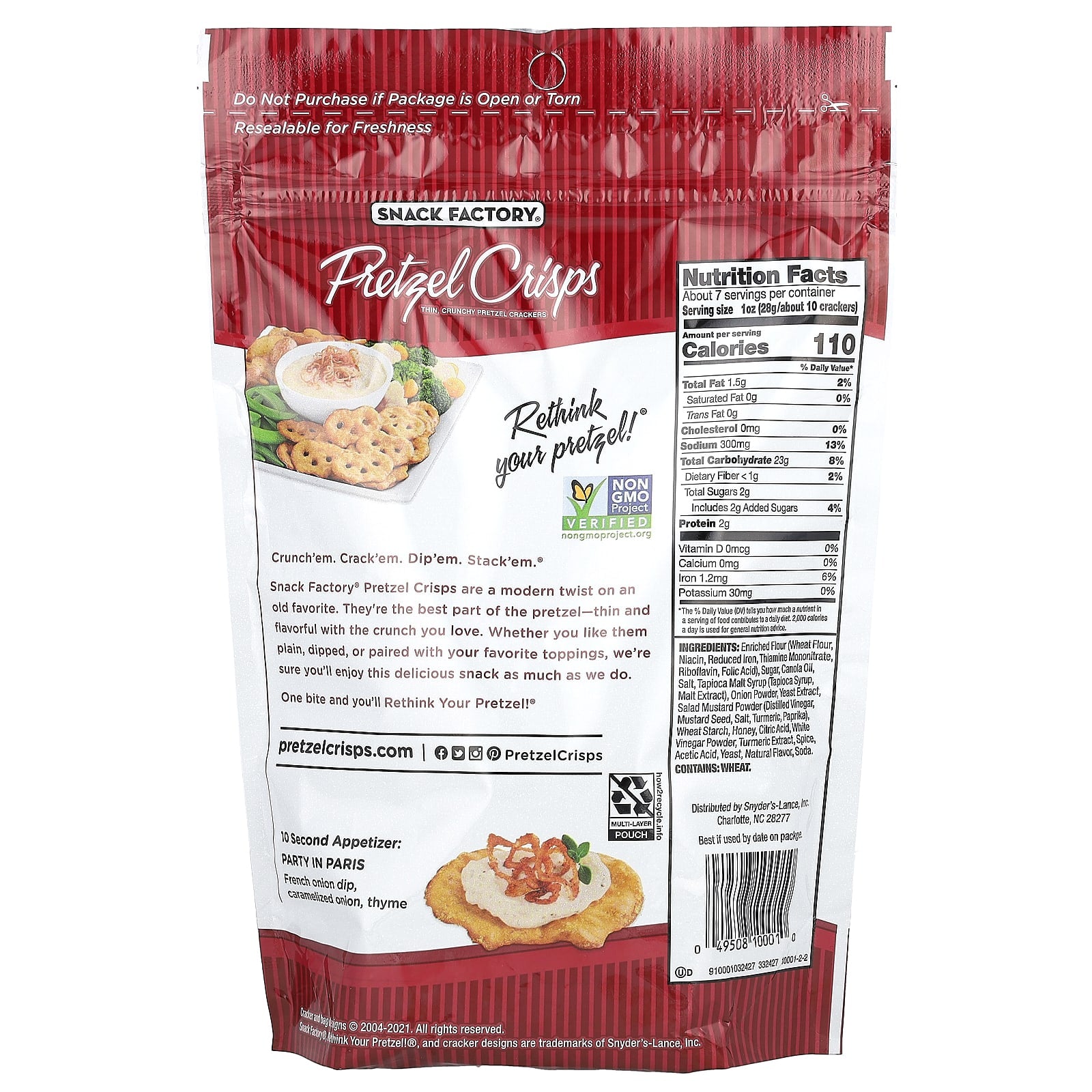 Snack Factory, Pretzel Crisps, Honey Mustard & Onion, Deli Style , 7.2 oz (204 g) - Image 2