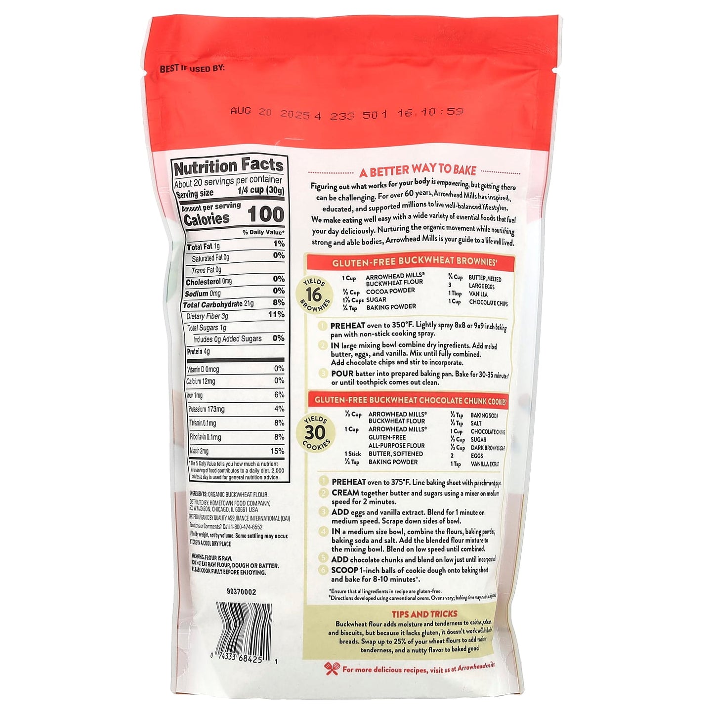 Arrowhead Mills Organic Buckwheat Flour, Gluten-Free, 22 oz - Image 2