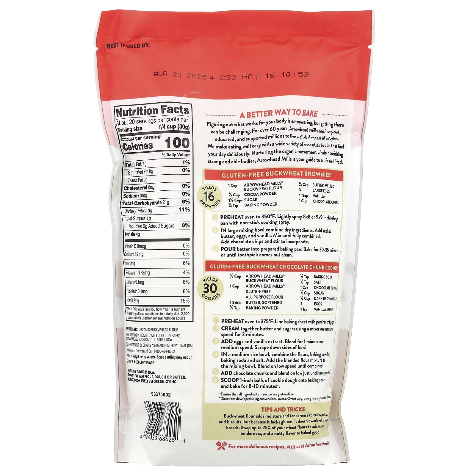 Arrowhead Mills Organic Buckwheat Flour, Gluten-Free, 22 oz - Image 2