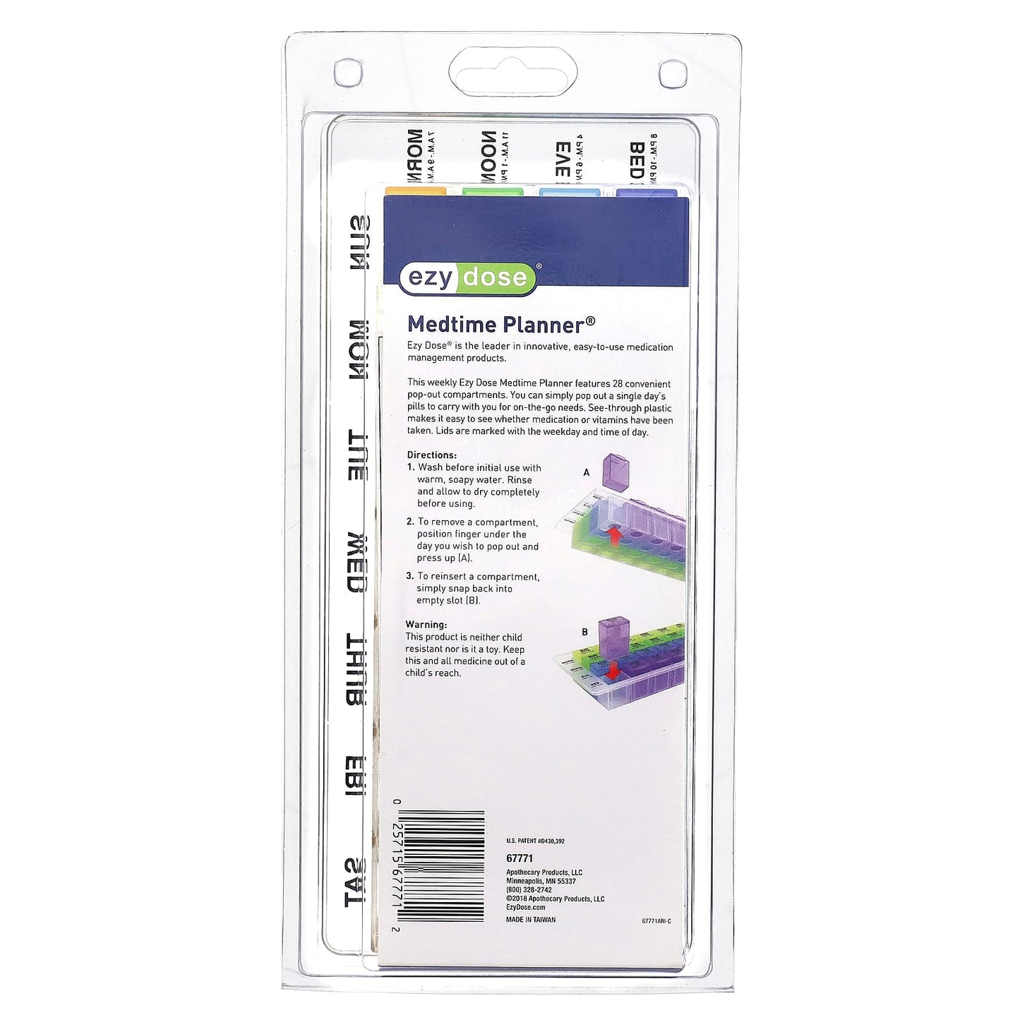 Ezy Dose Medtime Planner - Weekly Pill Box with Pop-Out Compartments - Image 2