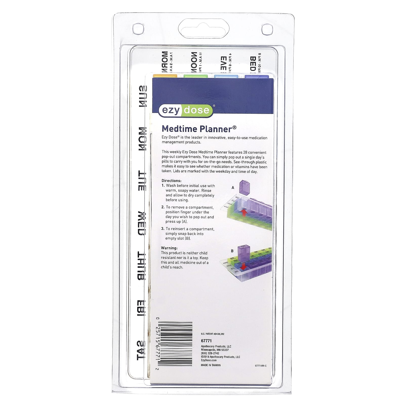 Ezy Dose Medtime Planner - Weekly Pill Box with Pop-Out Compartments - Image 2