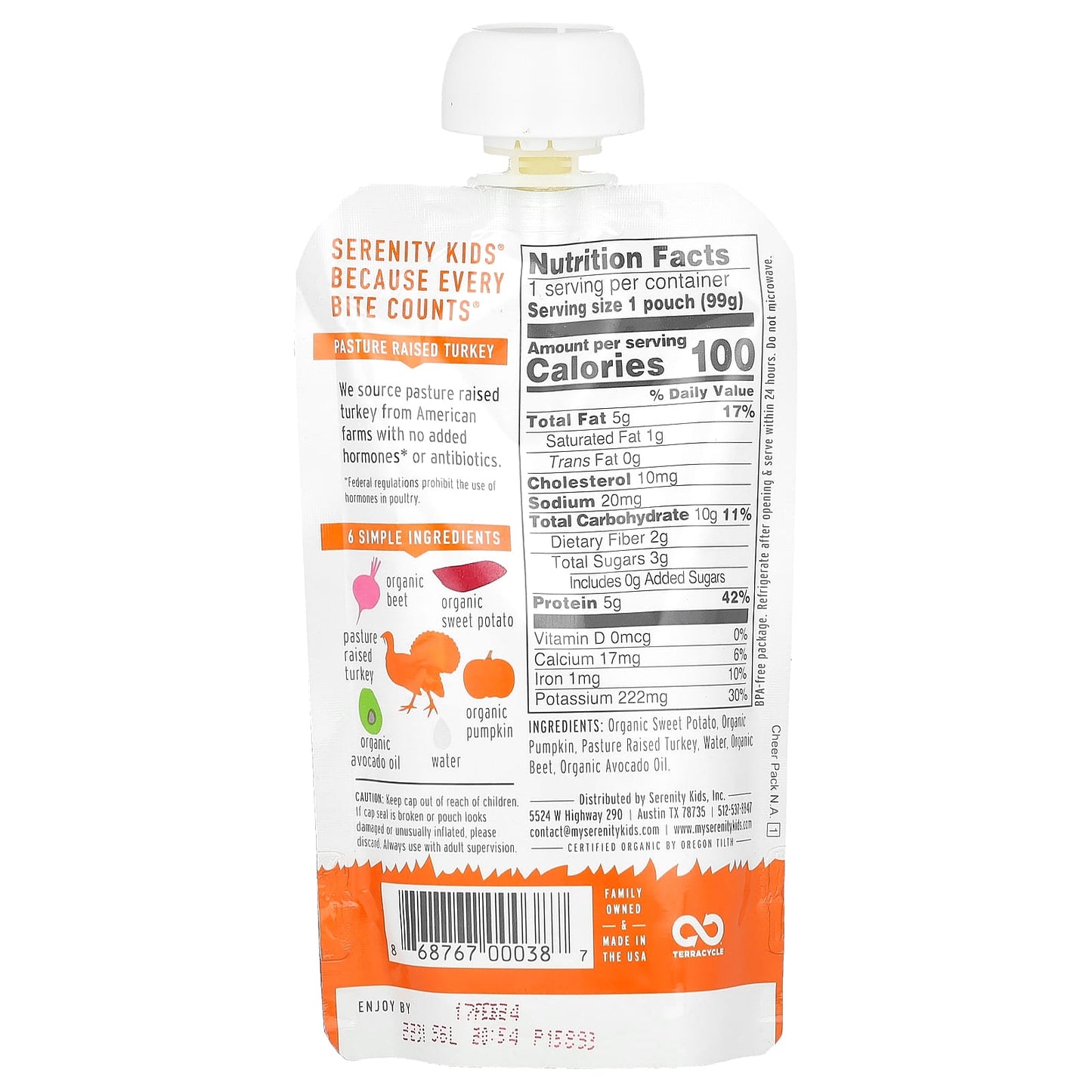 Serenity Kids, Turkey with Organic Sweet Potato, Pumpkin, & Beet, 6+ Months,  3.5 oz (99 g) - Image 2