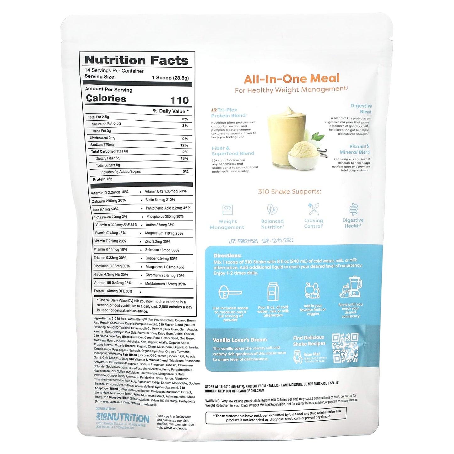 310 Nutrition All-In-One Meal Shake | Vanilla Creme, 14.2 oz - Image 2