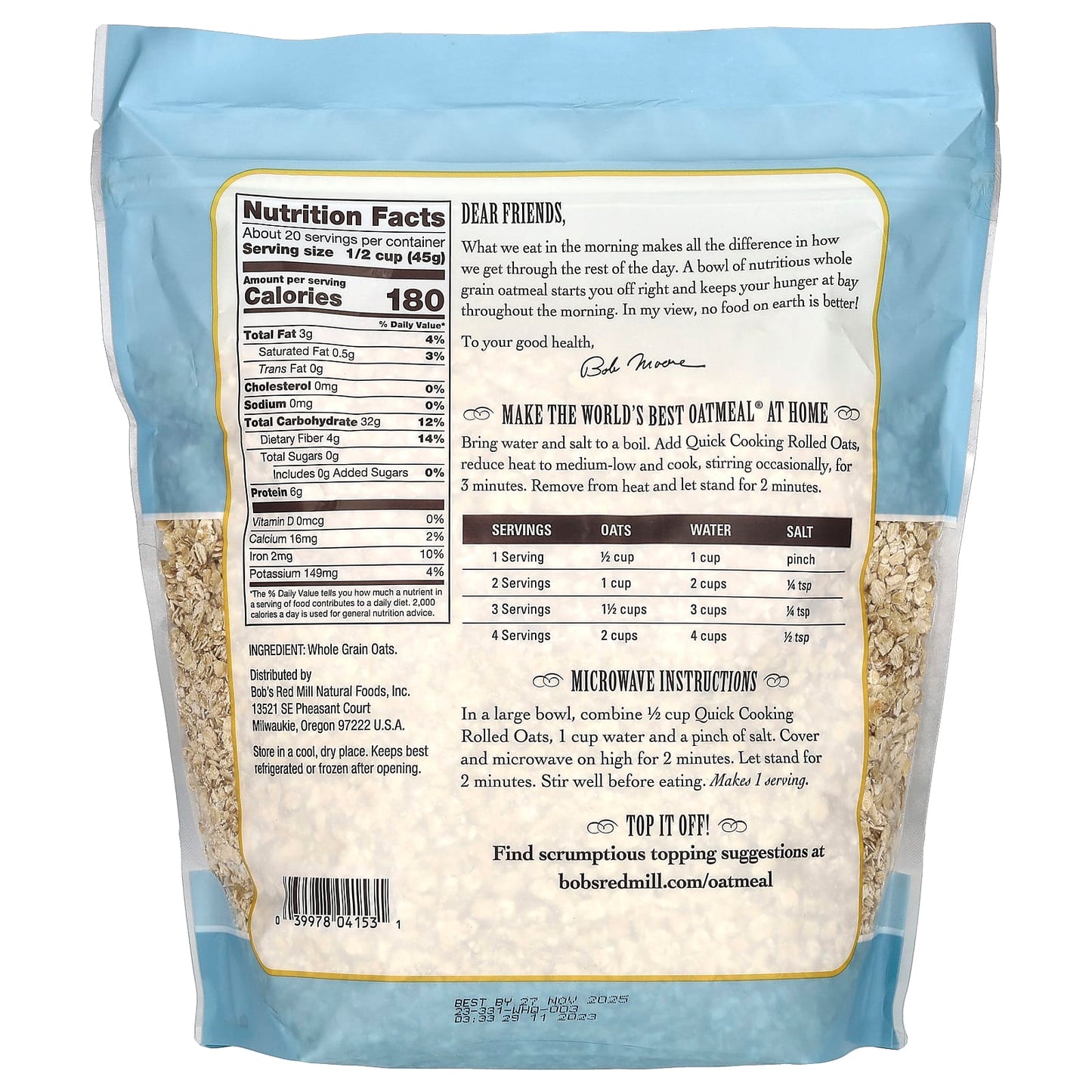 Whole Grain Quick Cooking Rolled Oats by Bob's Red Mill | 32 oz - Image 2