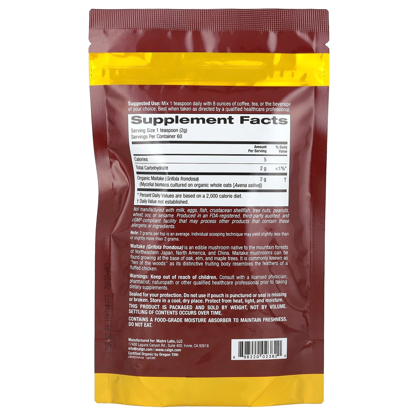 Certified Organic Maitake Mushroom Powder Supplement by California Gold Nutrition - Image 2