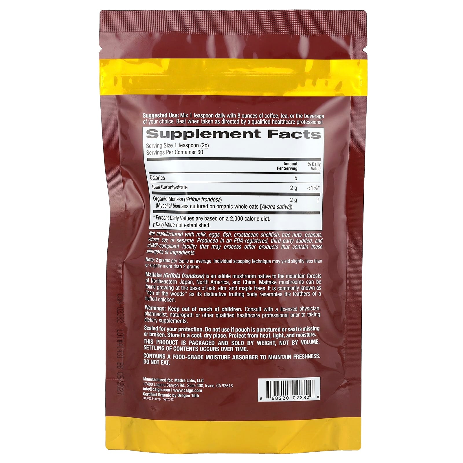 Certified Organic Maitake Mushroom Powder Supplement by California Gold Nutrition - Image 2