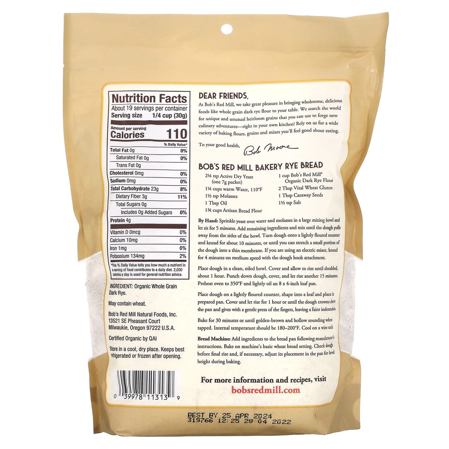 Organic Dark Rye Flour by Bob's Red Mill - 20 oz (567g) - Image 2