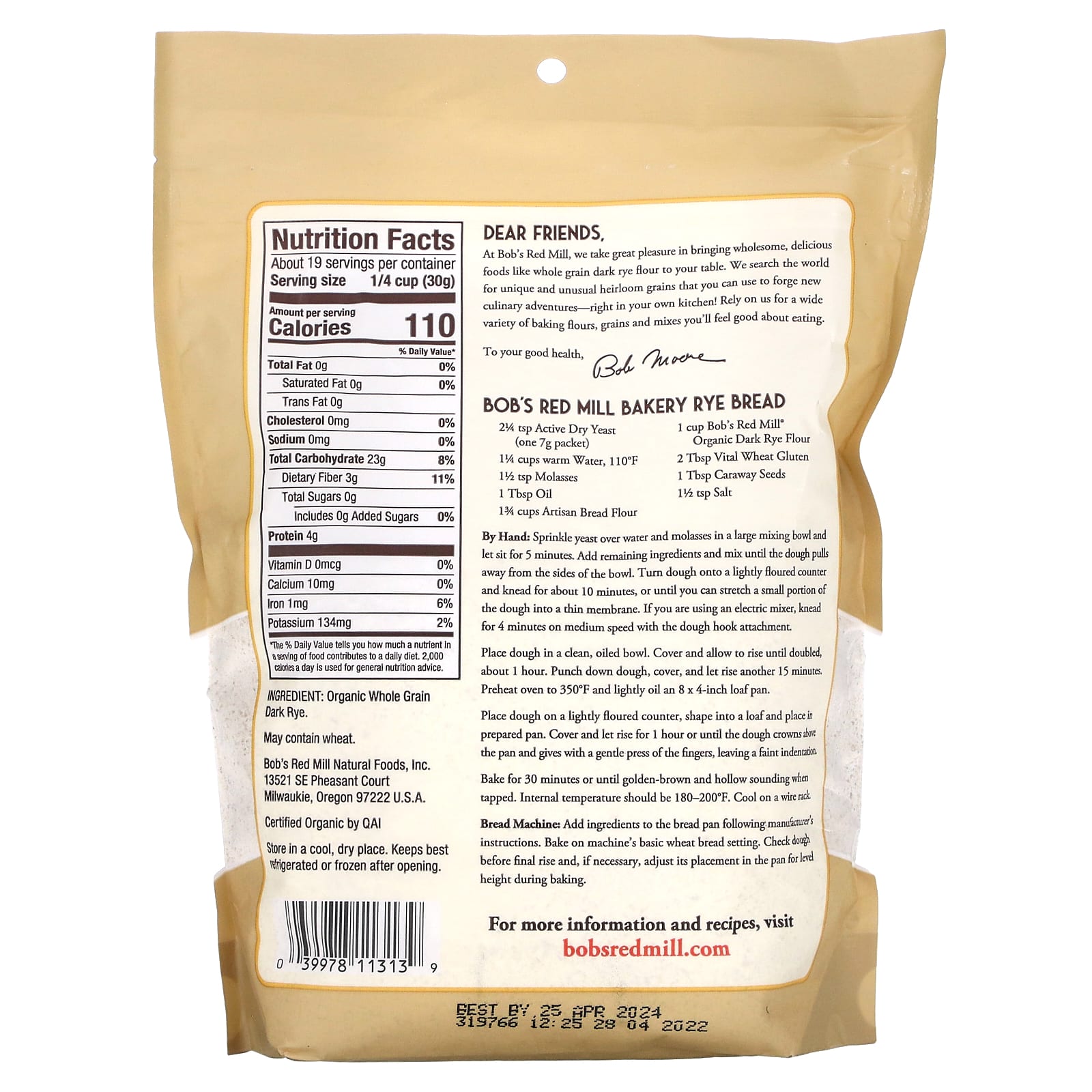 Organic Dark Rye Flour by Bob's Red Mill - 20 oz (567g) - Image 2