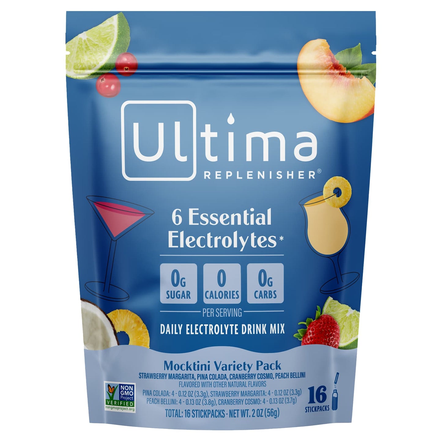 Ultima Replenisher, 6 Essential Electrolytes, Daily Electrolyte Drink Mix, Mocktini Variety Pack, 16 Stickpacks, 2 oz (56 g) - Image 1