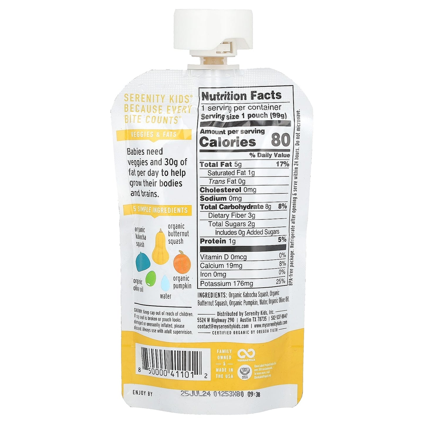 Serenity Kids, Organic Squashes, 6+ Months, Kabocha Squash, Butternut, Pumpkin & Olive Oil, 3.5 oz (99 g) - Image 2