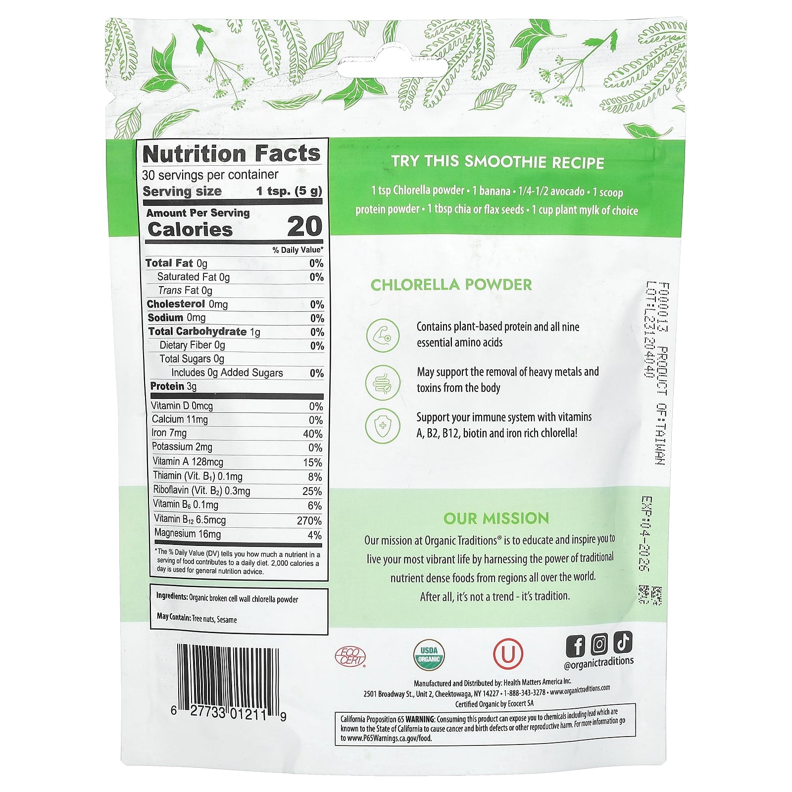 Organic Traditions, Chlorella Powder, 5.3 oz (150 g) - Image 2