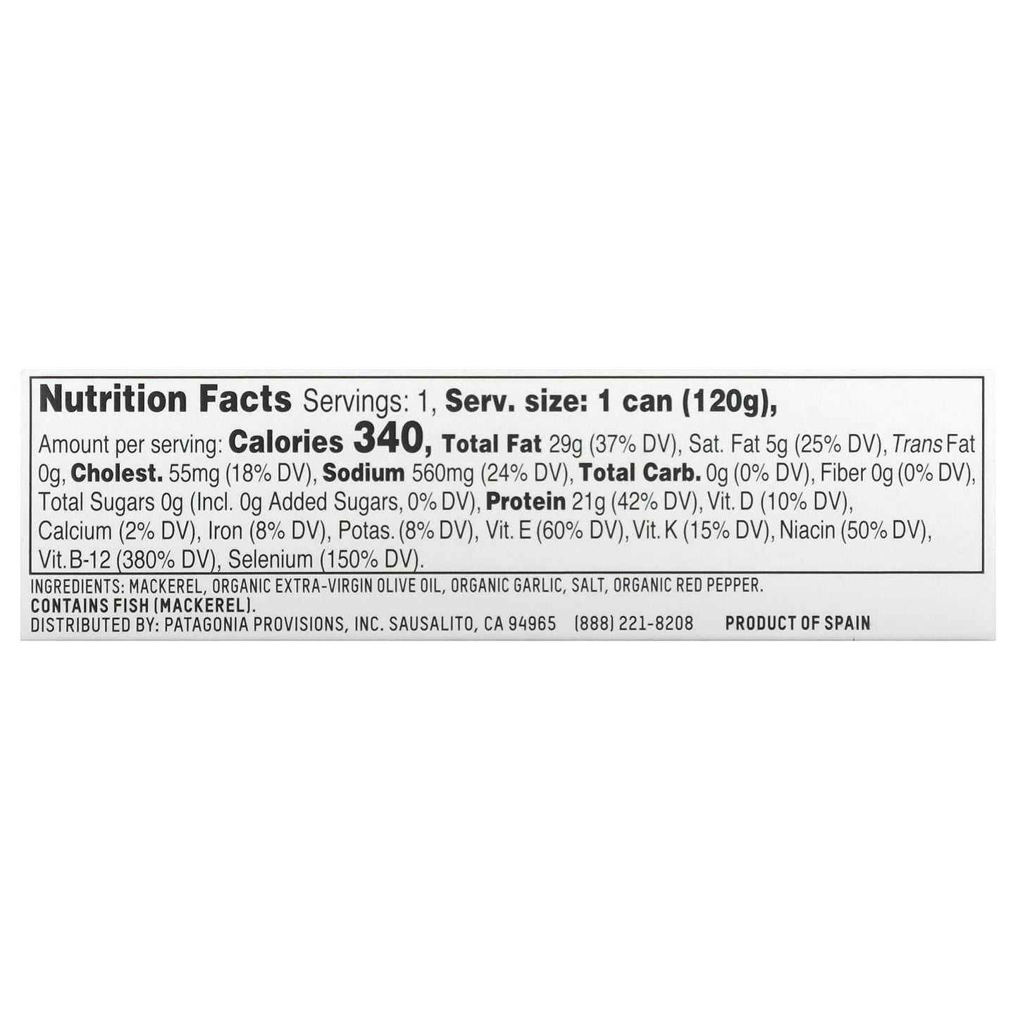 Patagonia Provisions, Roasted Garlic Mackerel in Organic Extra-Virgin Olive Oil, 4.2 oz (125 g) - Image 2