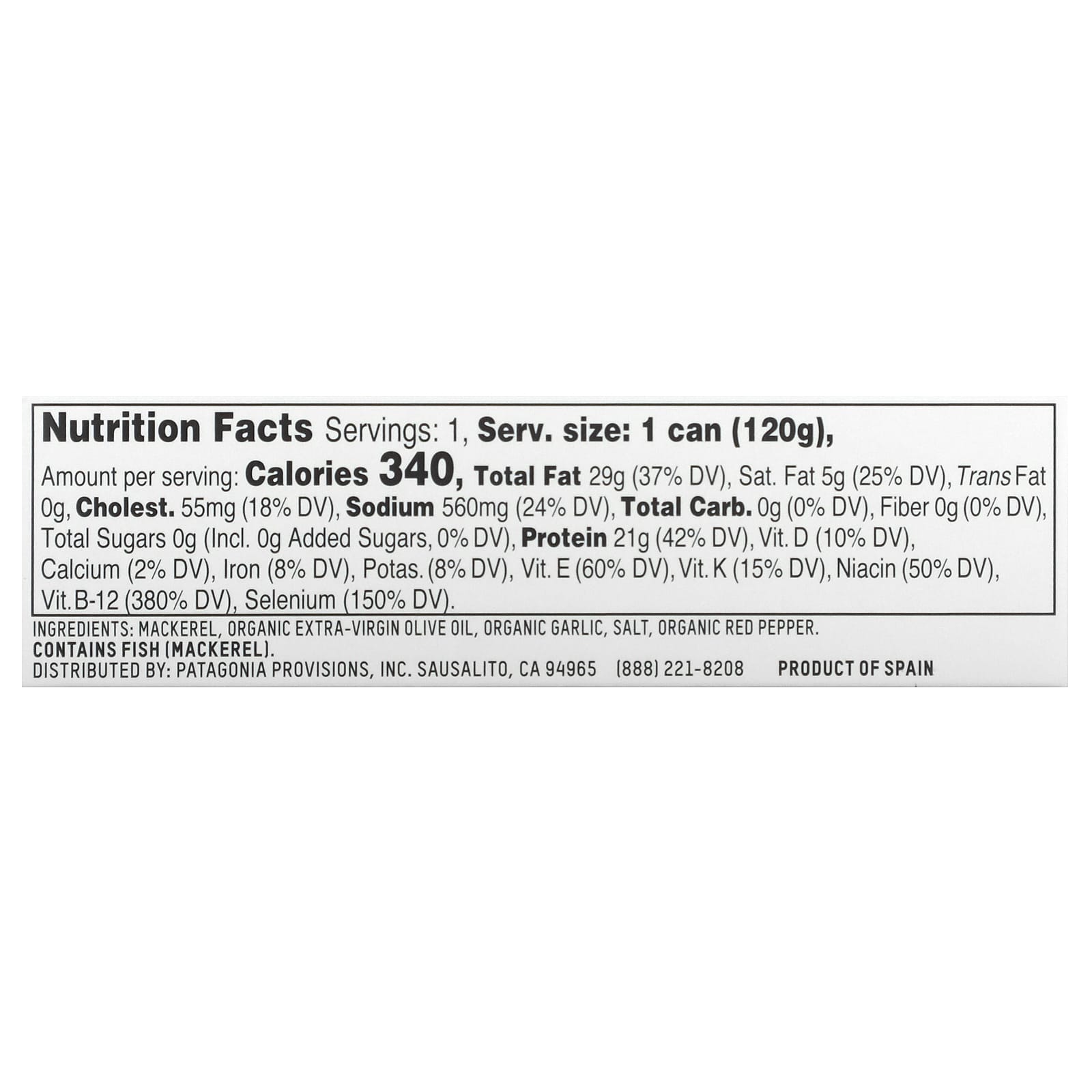 Patagonia Provisions, Roasted Garlic Mackerel in Organic Extra-Virgin Olive Oil, 4.2 oz (125 g) - Image 2