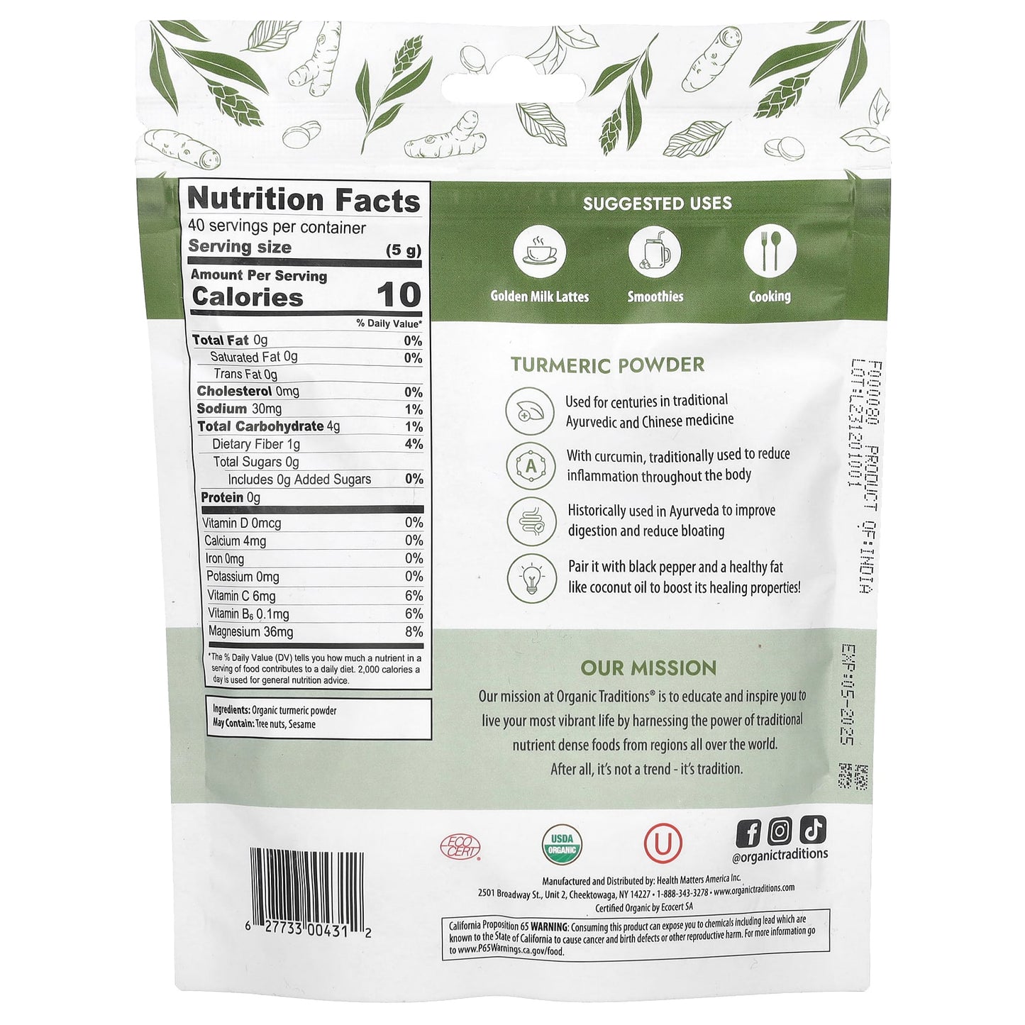 Organic Traditions, Turmeric Powder, 7 oz (200 g) - Image 2
