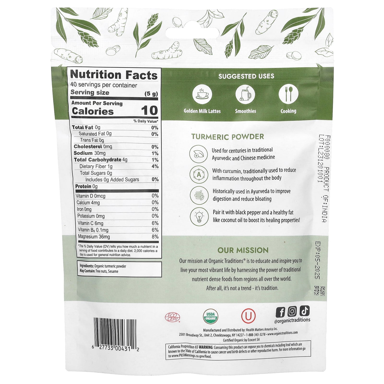 Organic Traditions, Turmeric Powder, 7 oz (200 g) - Image 2