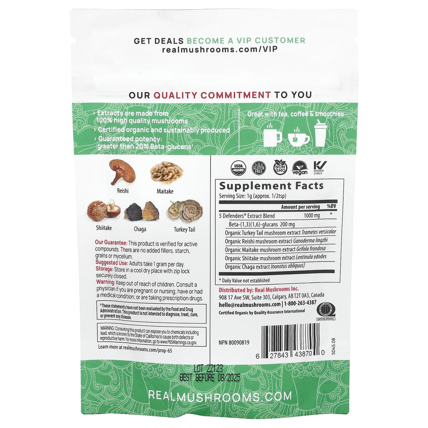Real Mushrooms, 5 Defenders, Organic Mushroom Extract Powder, 1.59 oz (45 g) - Image 2