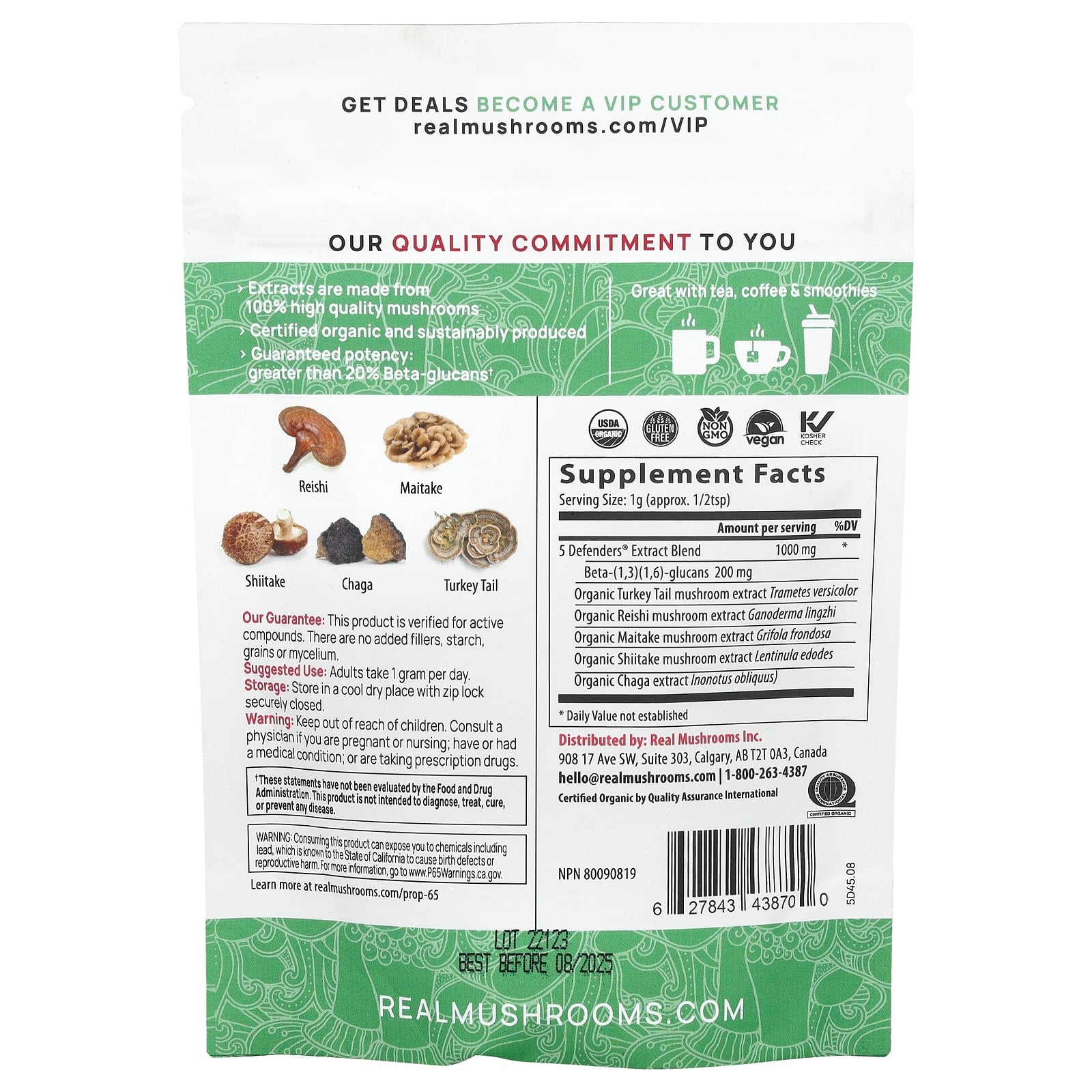 Real Mushrooms, 5 Defenders, Organic Mushroom Extract Powder, 1.59 oz (45 g) - Image 2