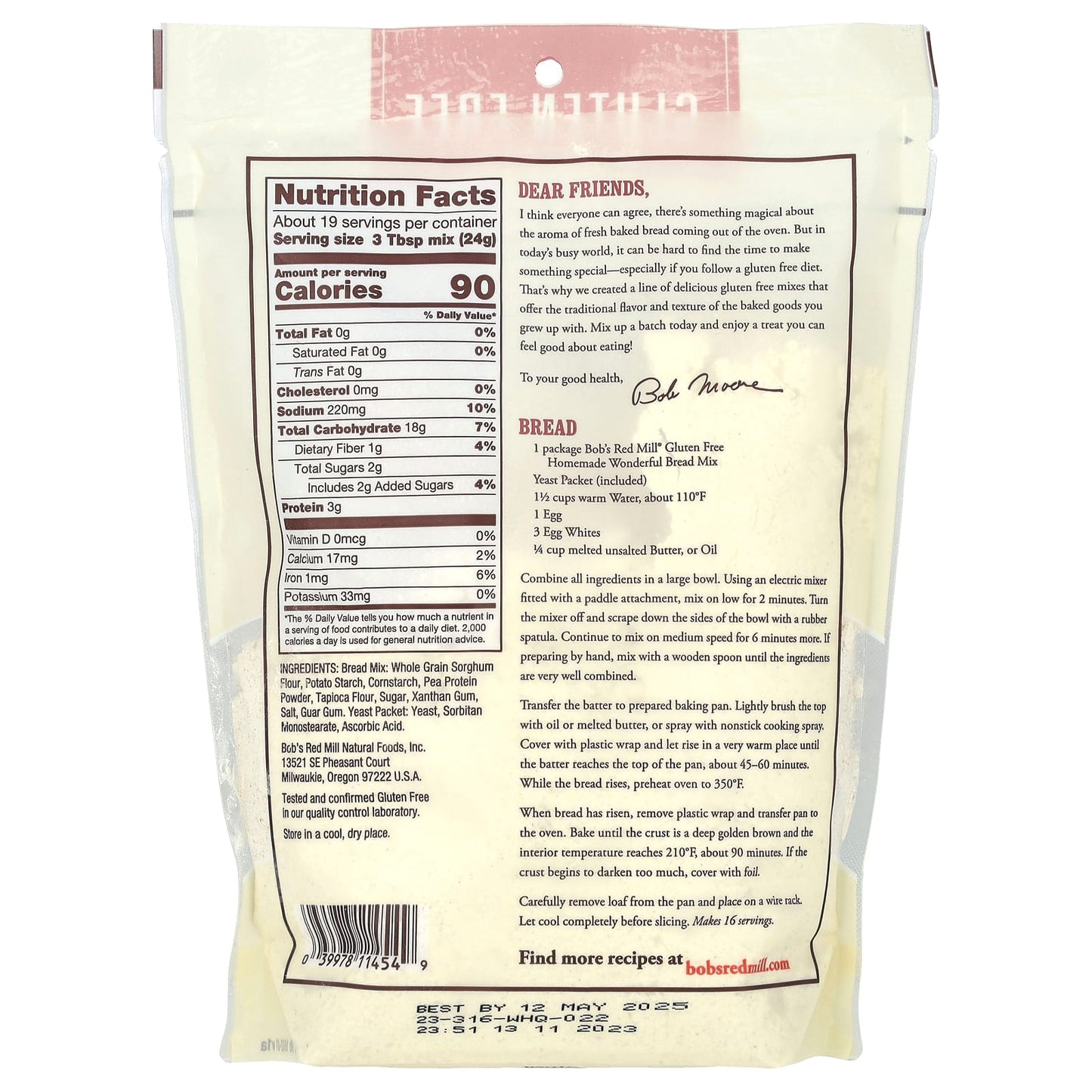 Gluten Free Homemade Wonderful Bread Mix by Bob's Red Mill, 16 oz - Image 2