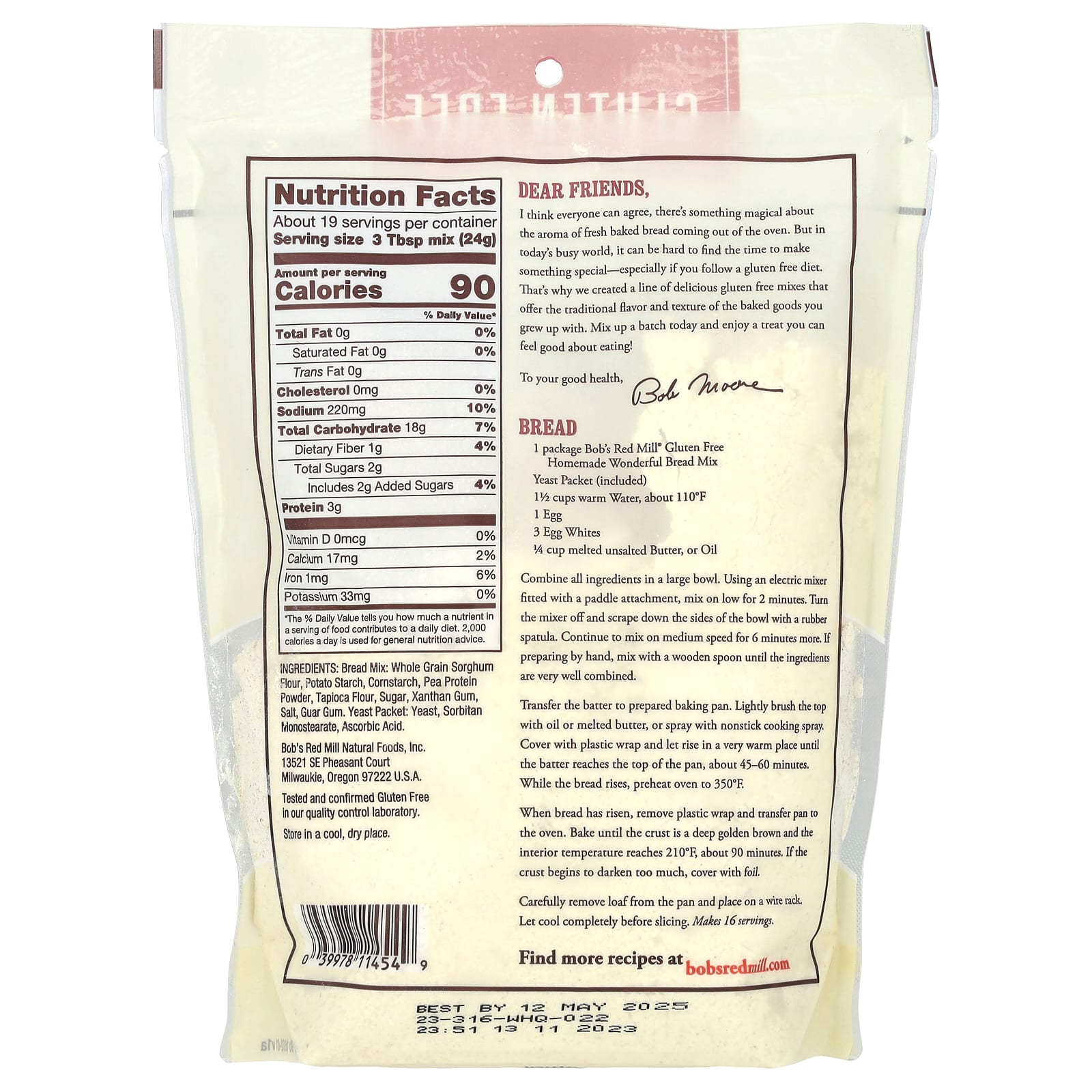 Gluten Free Homemade Wonderful Bread Mix by Bob's Red Mill, 16 oz - Image 2