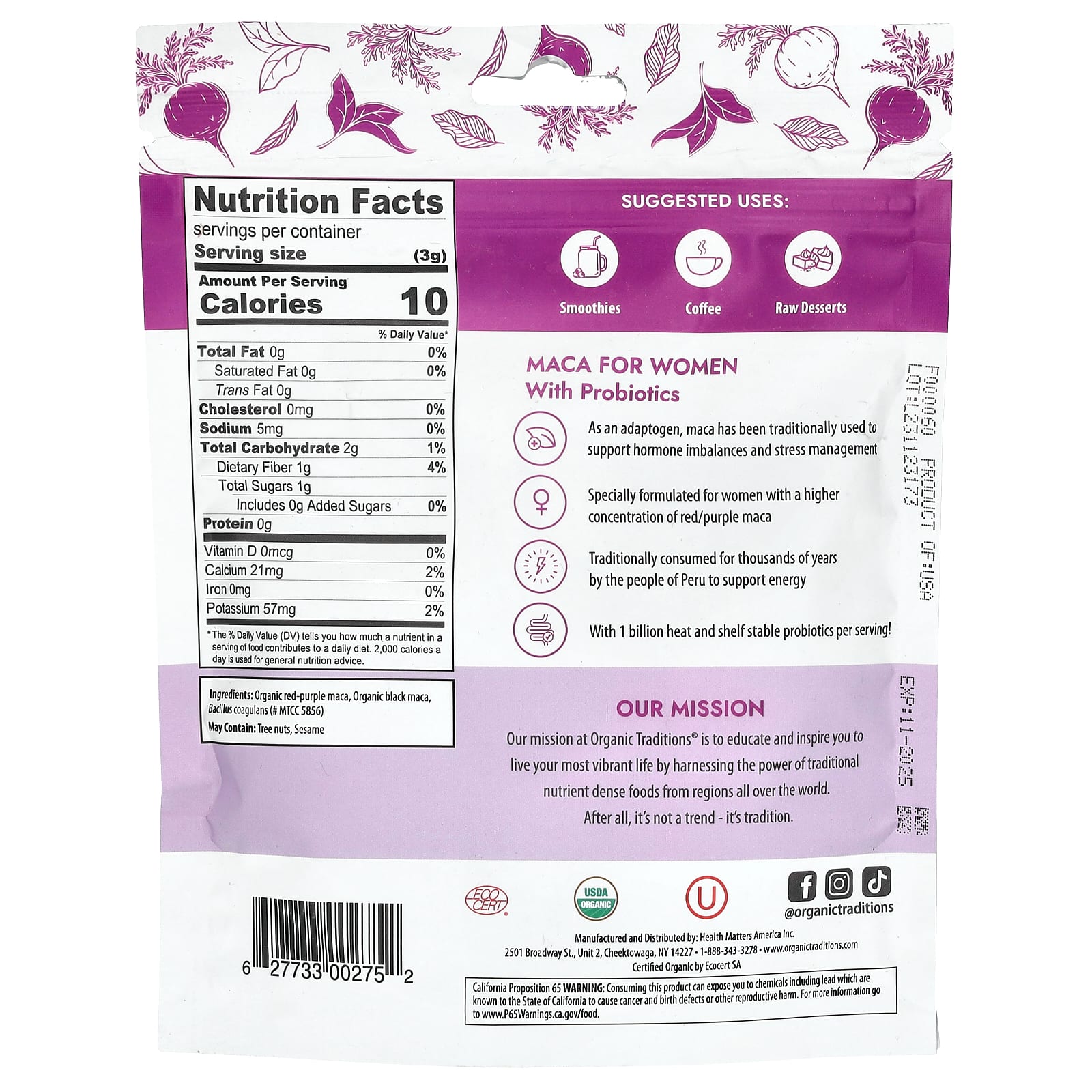 Organic Traditions, Maca For Women with Probiotics, 5.3 oz (150 g) - Image 2