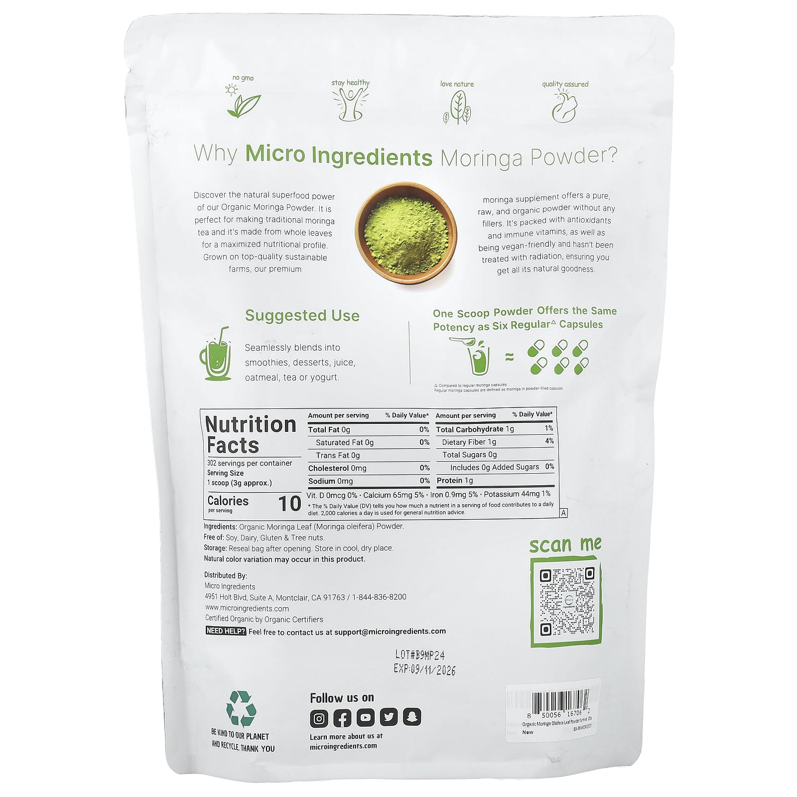 Micro Ingredients, Organic Moringa Powder, 2 lb (907 g) - Image 2