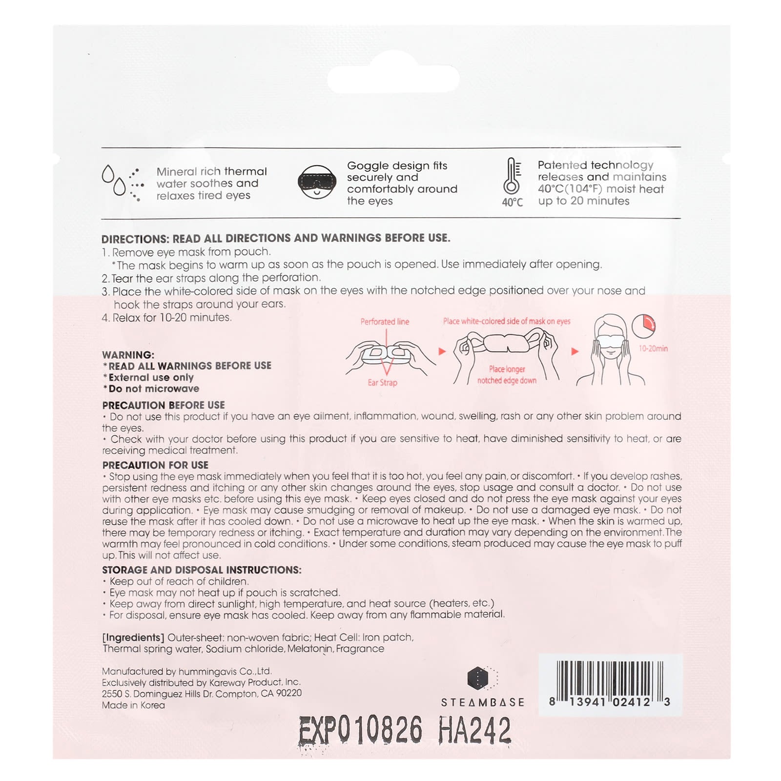 Steambase, Steam Eyemask, Rose Garden, 1 Mask - Image 2
