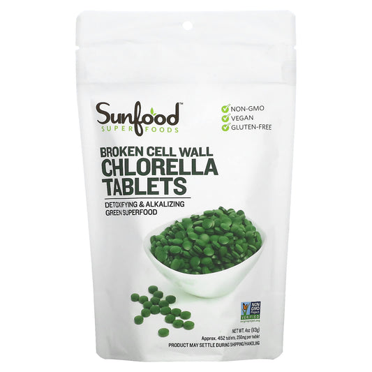 Sunfood, Broken Cell Wall Chlorella Tablets, 250 mg, 452 Tablets, 4 oz (113 g) - Image 1
