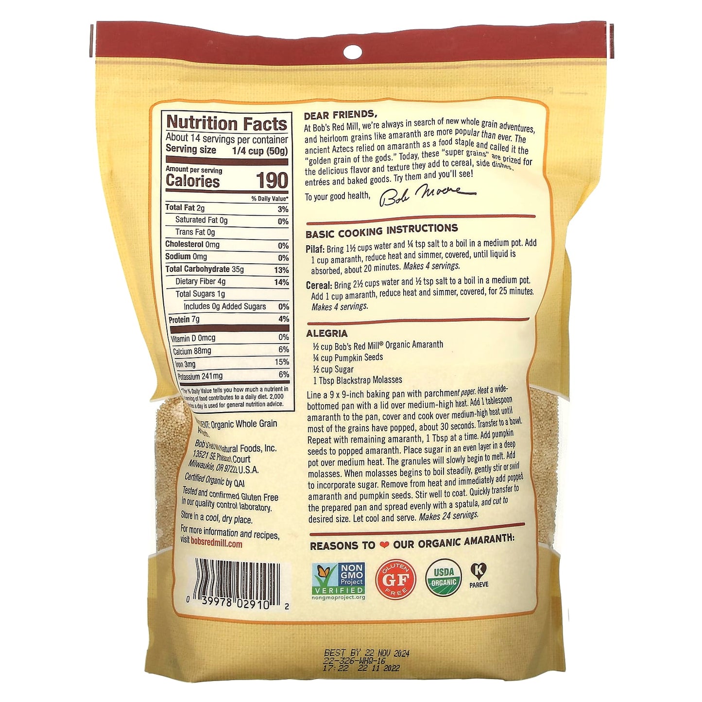 Organic Amaranth - Whole Grain, Gluten Free, Non GMO, 1 lb 8 oz - Image 2