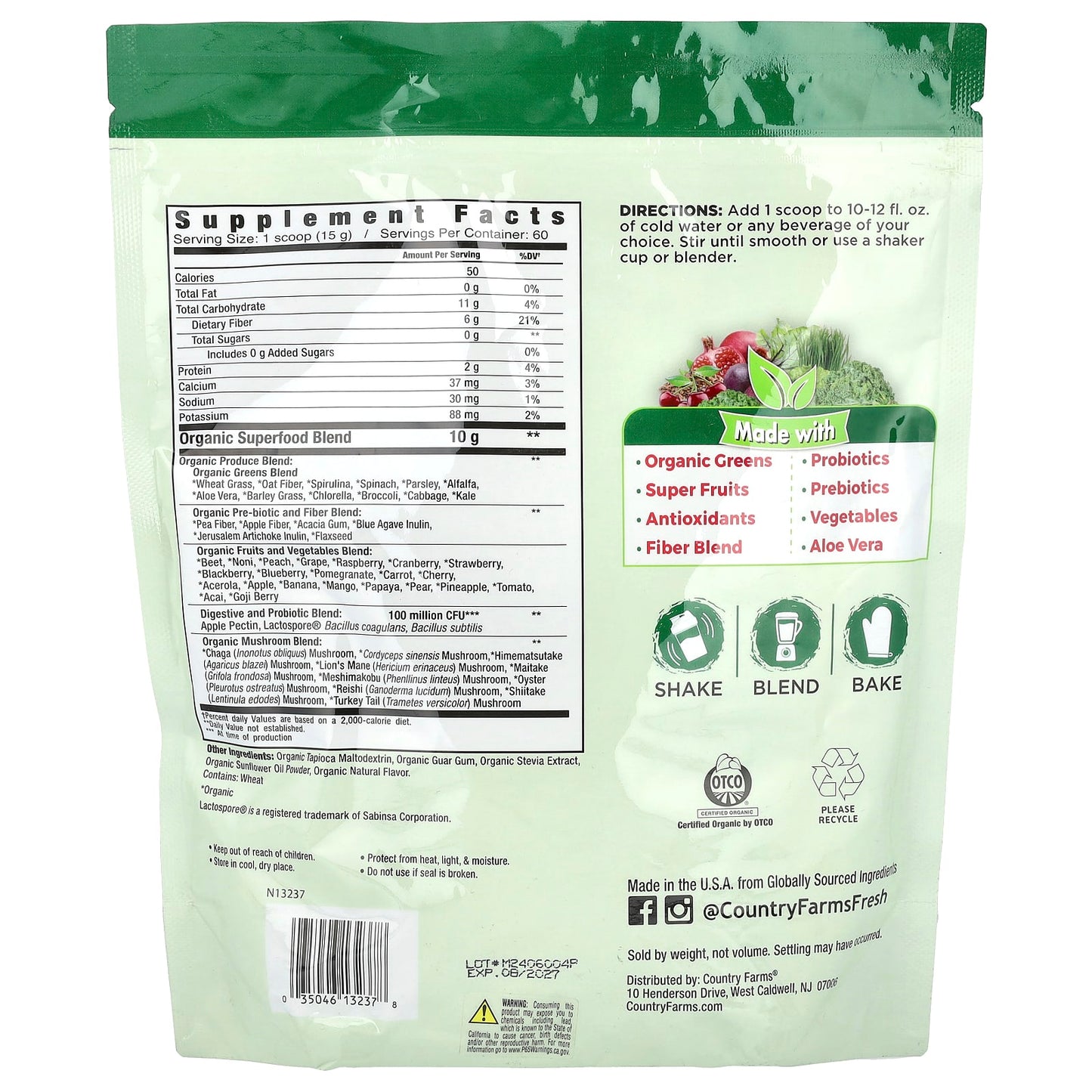 Super Greens Alkalizing Formula 31.8 oz (900g) by Country Farms - Image 2